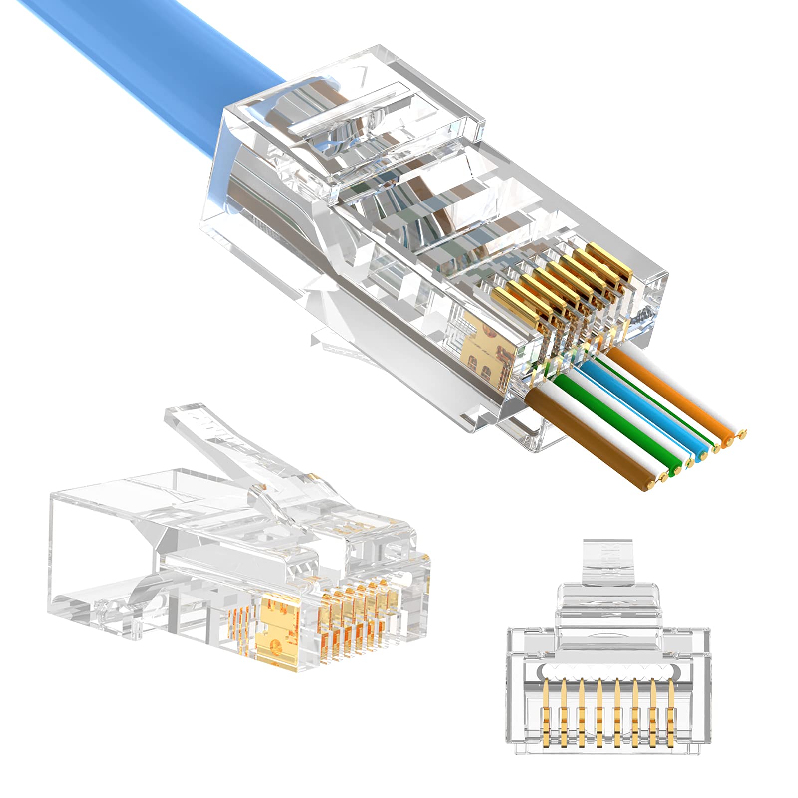 Vcelink Rj45 Cat5E Cat5 Pass Through Connectors, Cat5E Rj45 Ends, Rj45 Modular Plugs For Solid Or Stranded Utp Network Cable 100