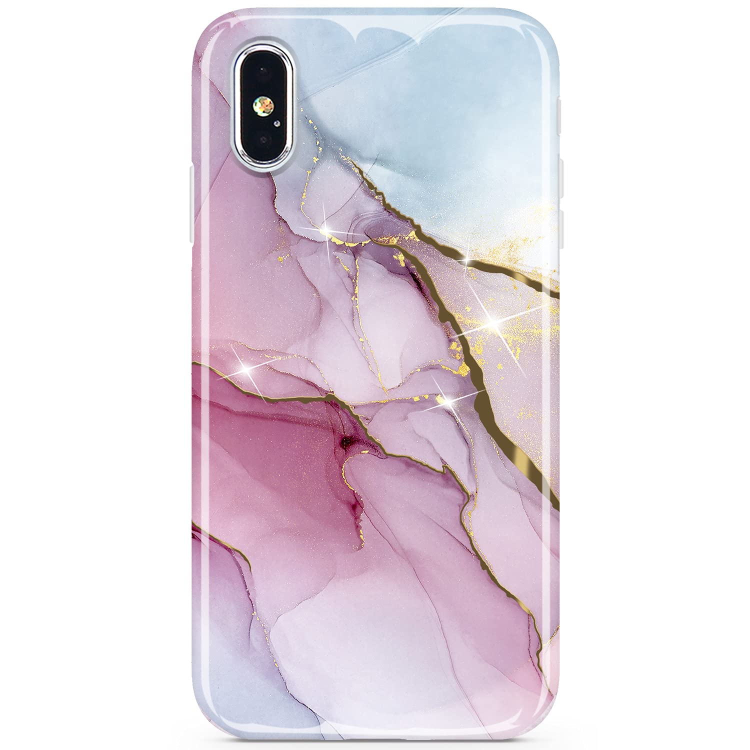 Jiaxiufen Compatible With Iphone X Iphone Xs Case Gold Electroplated Glitter Marble Slim Shockproof Tpu Soft Rubber Silicone Cov