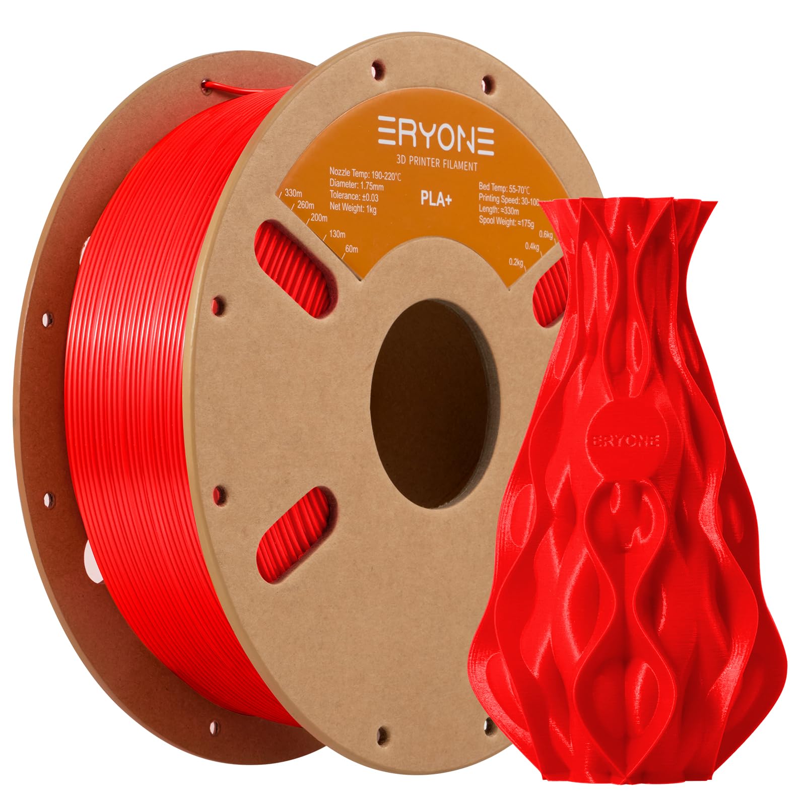 Eryone Pla Plus Filament 1.75Mm Pla+ 3D Printer Filament +/ 0.03Mm, 1Kg (2.2Lbs)/ Spool, Red