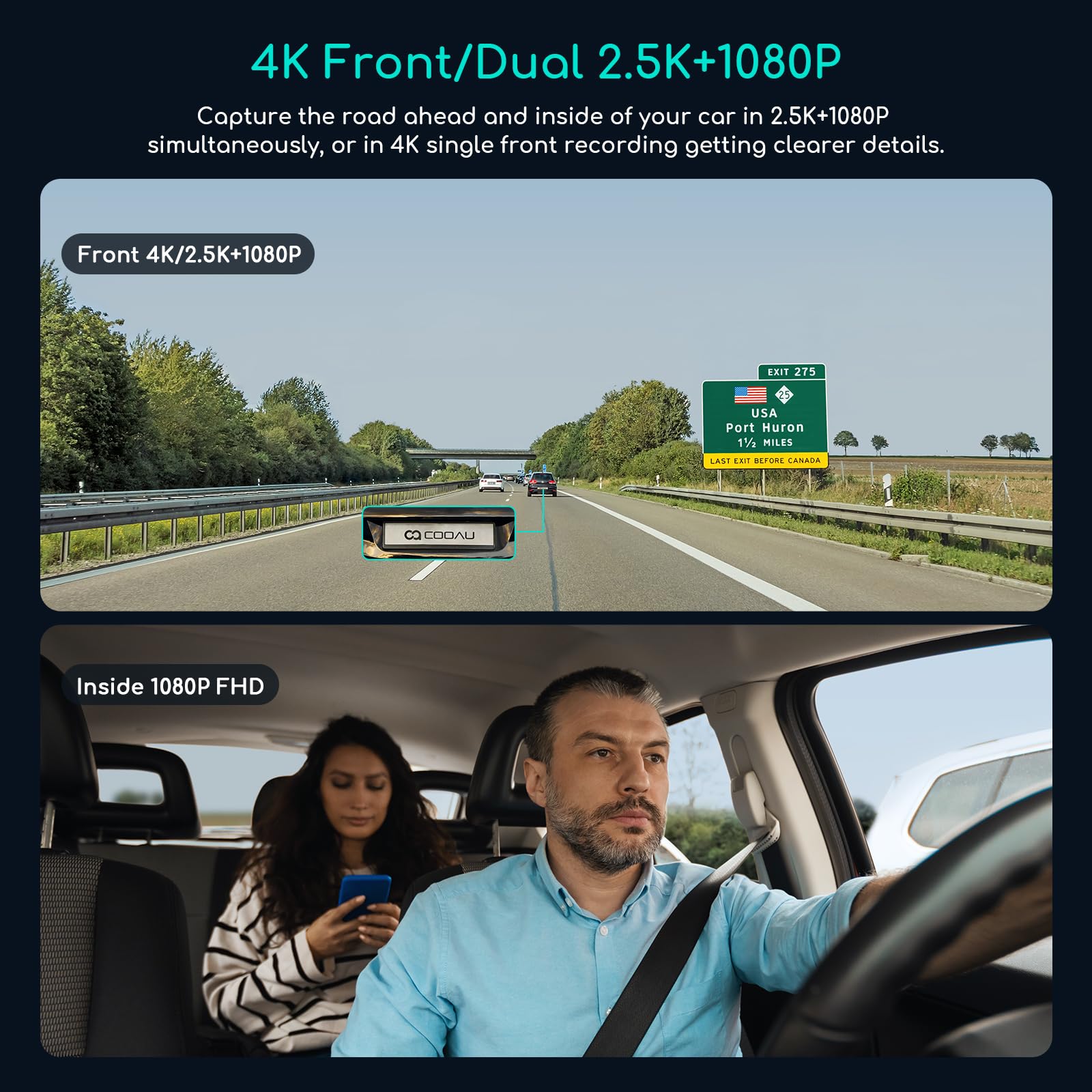 Cooau D30S 4K Dash Cam With Gps Wi Fi, Front And Inside Dual 2.5K 1080P, Uber Car Camera With Infrared Night Vision, Supercapaci