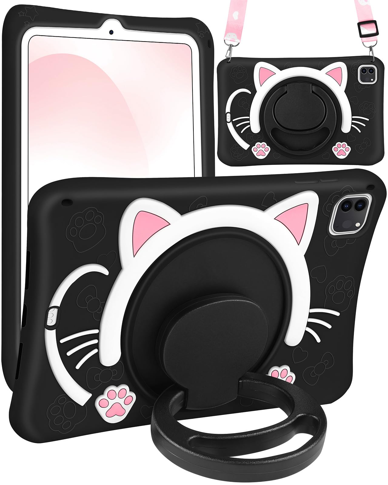 Wazzasoft For Ipad Air 5Th/4Th Generation Case 10.9/Pro 11 Case Girls Cute Black Cat Cover Kawaii Girly With Rotating Handle Sta