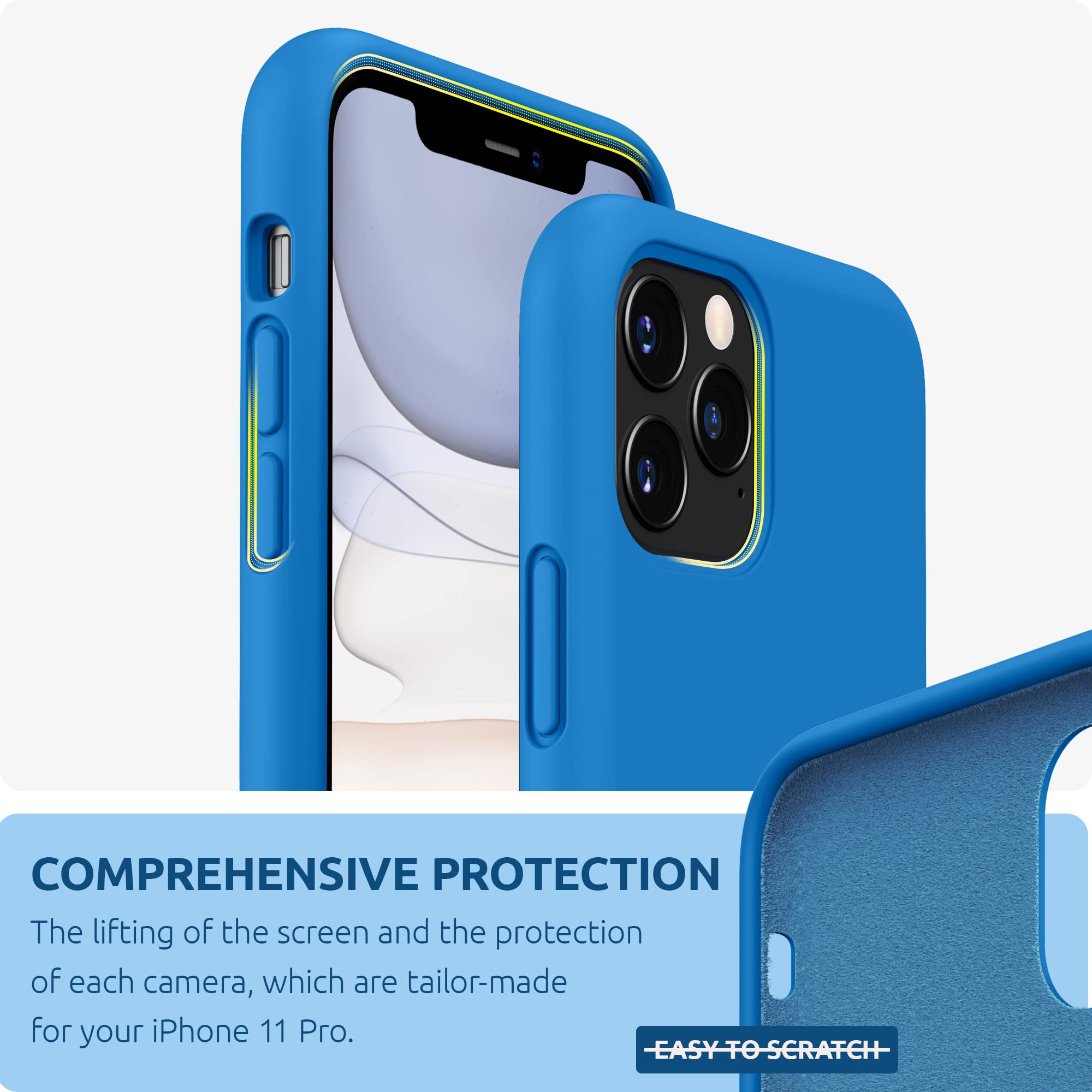 SURPHY iPhone 11 Pro Thickened Liquid Silicone Phone Case with Microfiber Lining Blue