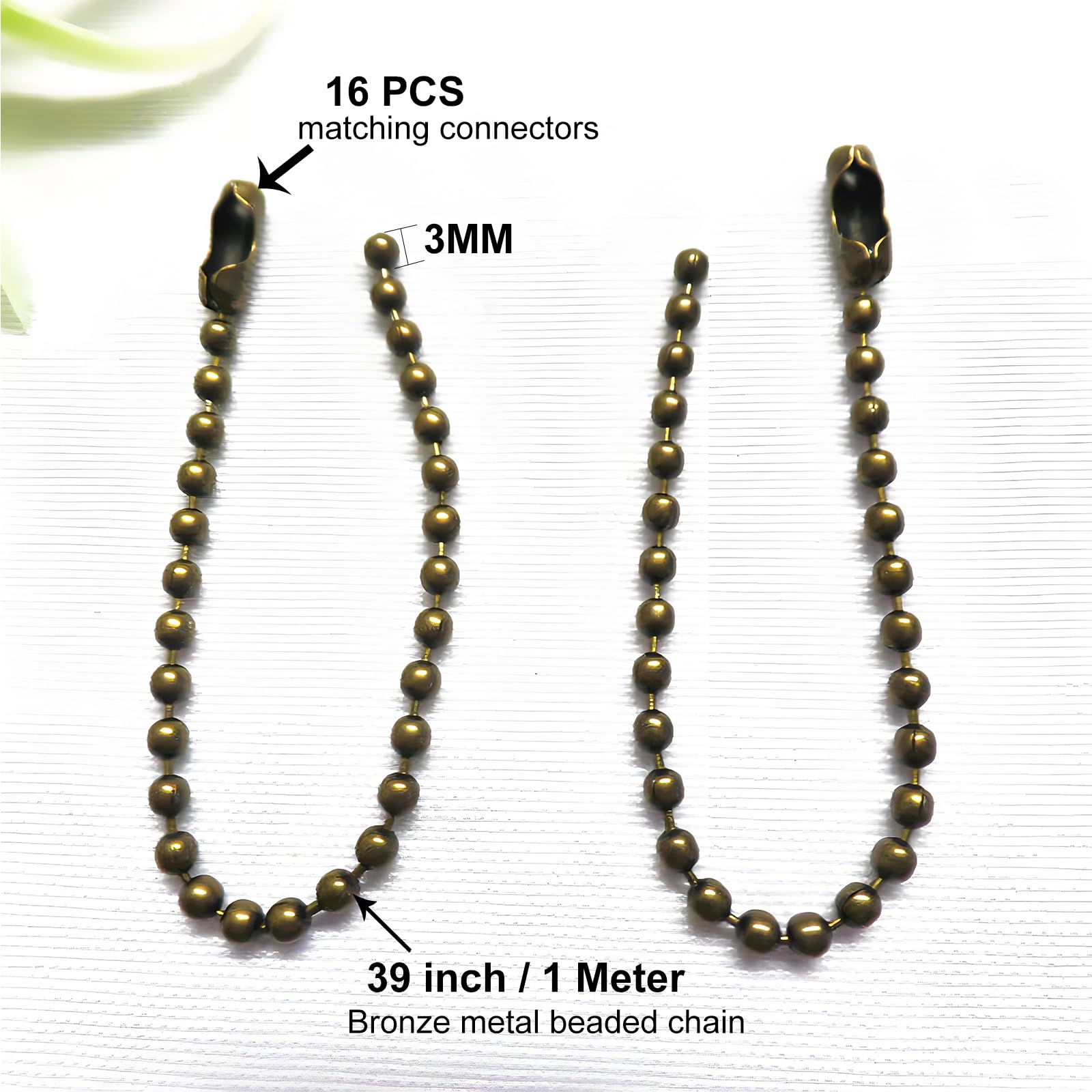 4 Pack Ceiling Fan Pull Chain Extender,Each Chain Length 39 Inch(1 Meter) With 8 Connectors,Standard 3 Mm Diameter Beaded Ball,