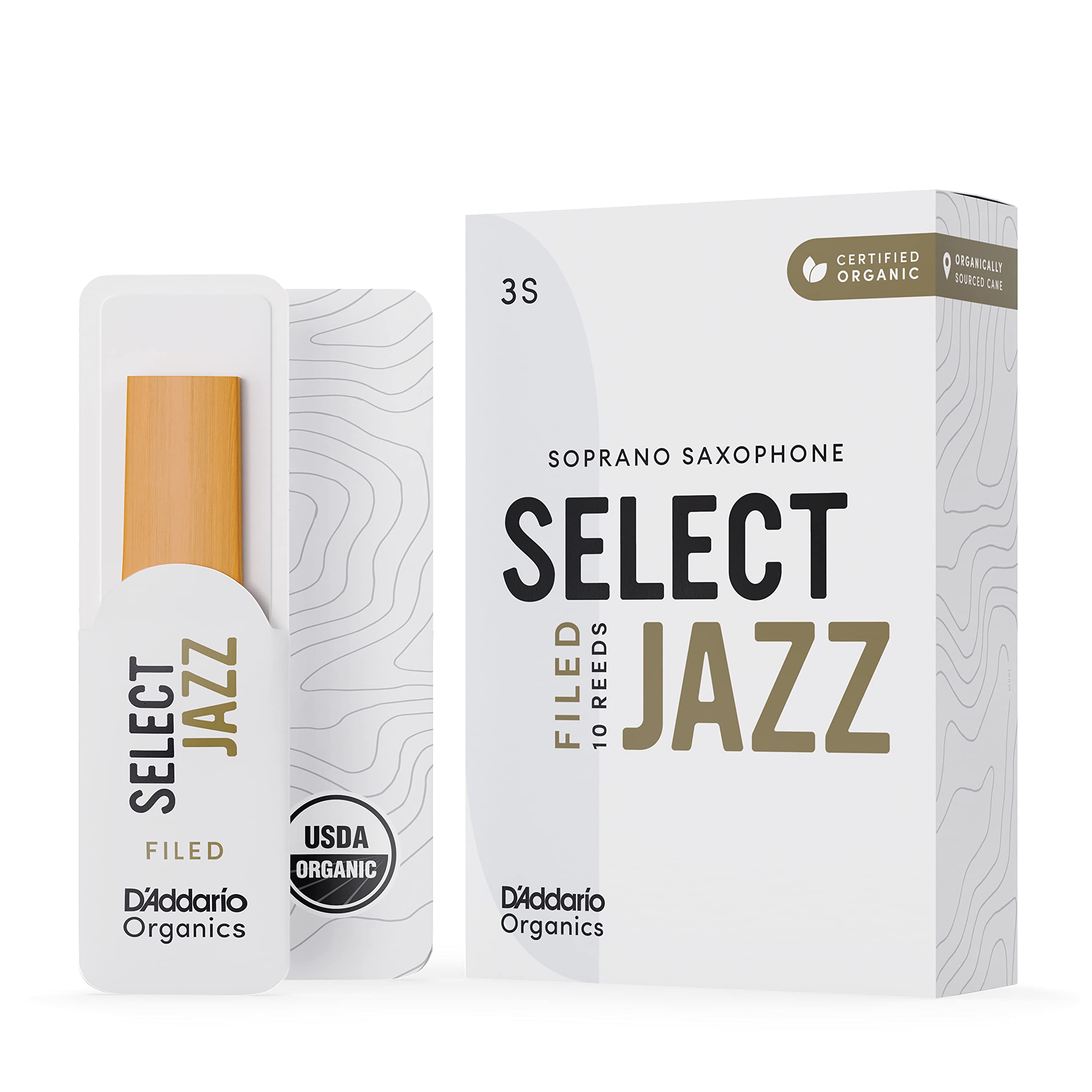 Daddario Organic Select Jazz Soprano Saxophone Reeds   Filed, Soft, Strength 3.0, 5 Pack