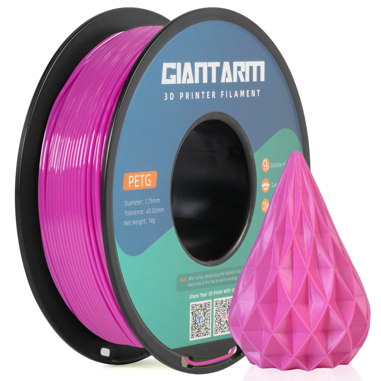 Giantarm Petg Filament 1.75, 3D Printer Filament Petg 1Kg(2.2Lb), Toughness Enhanced, Dimensional Accuracy +/ 0.02Mm, Vacuum Pac