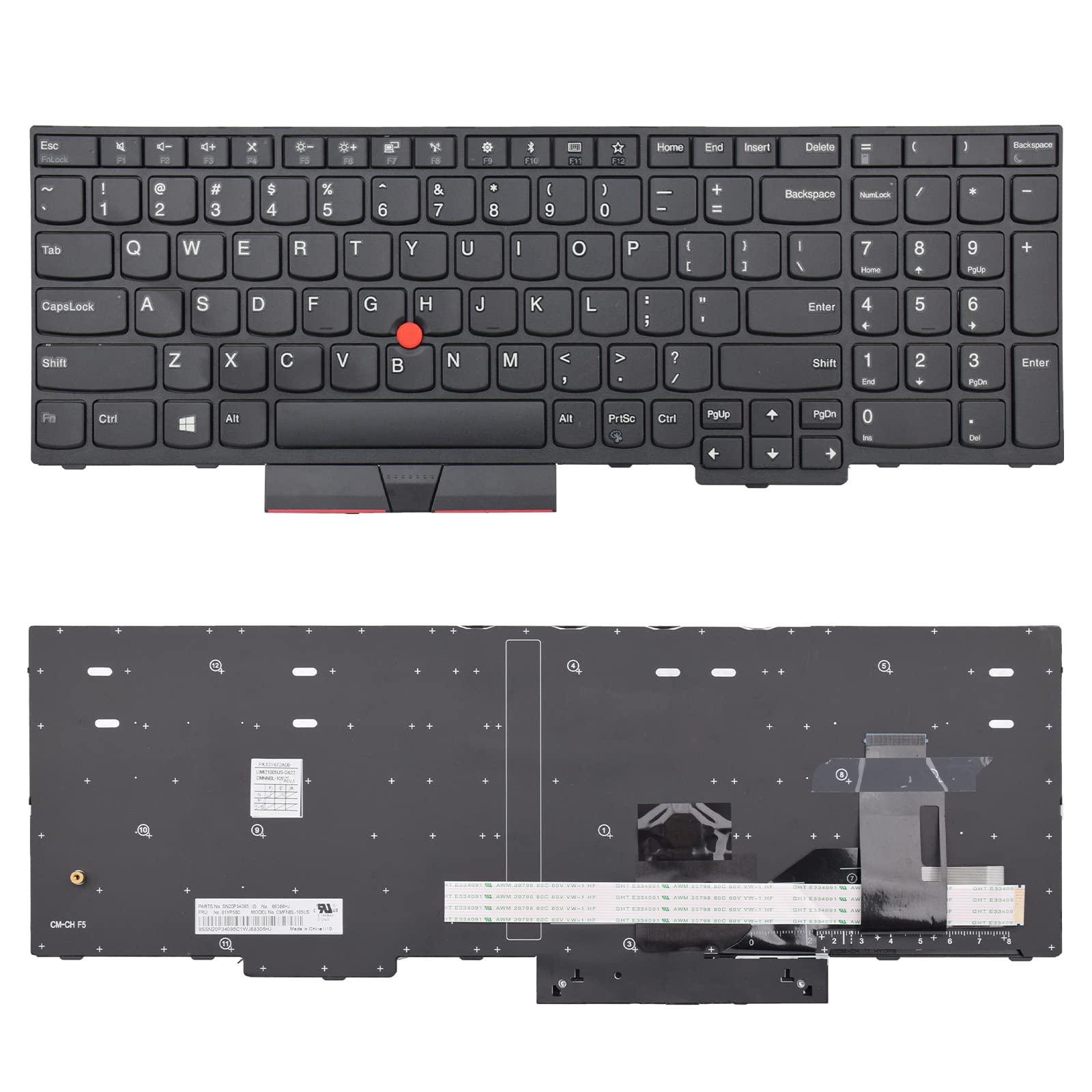 Sunmall Replacement Keyboard With Trackpoint Compatible With Lenovo Thinkpad E580 E585 L580 E590 E595 L590 T590 P52(Not Fit P52S