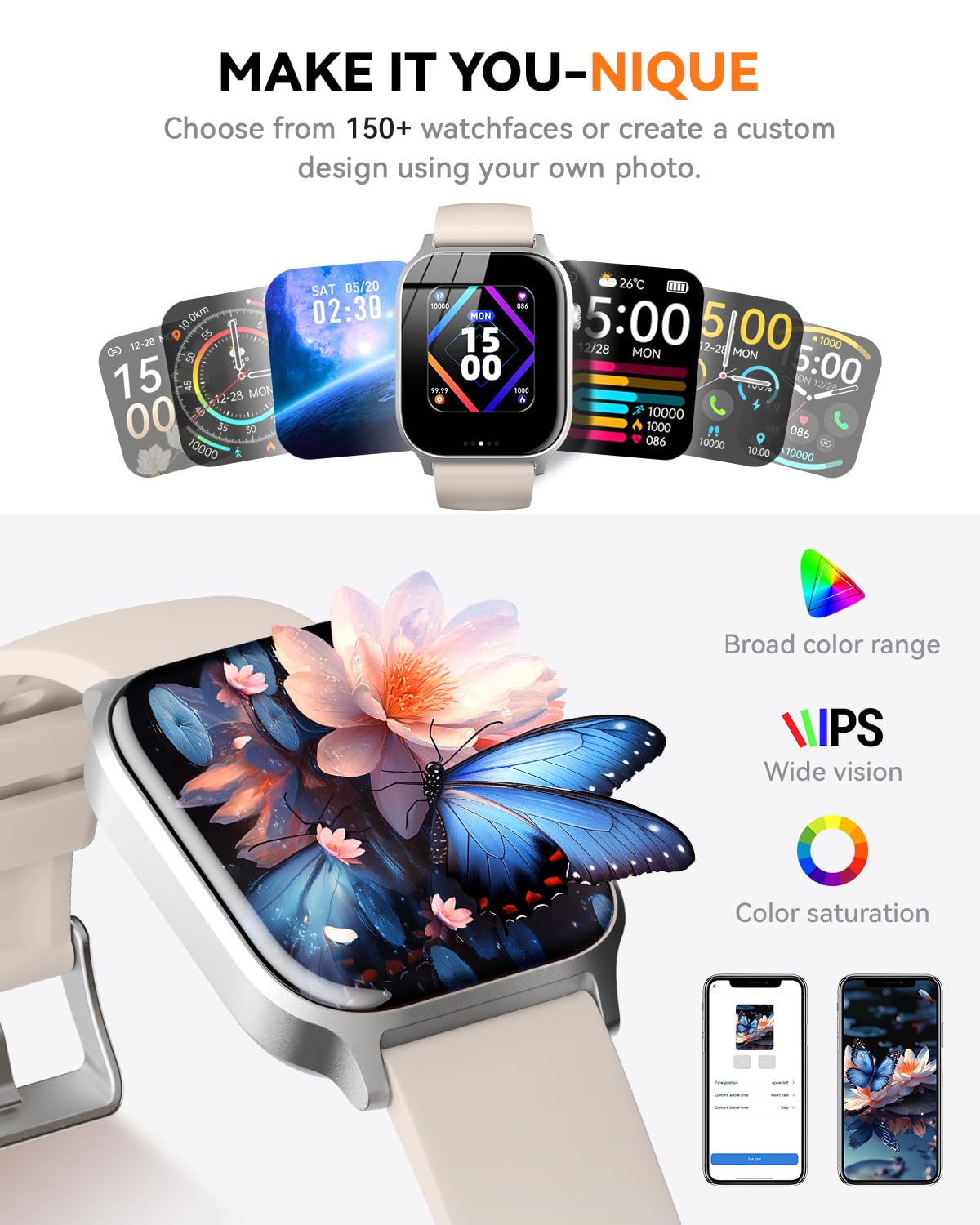 Paybay Smart Watch For Men Women  Answer/Make Call, Ip68 Waterproof Fitness Tracker Watch With Monitor Sleep Step Counter (Starl