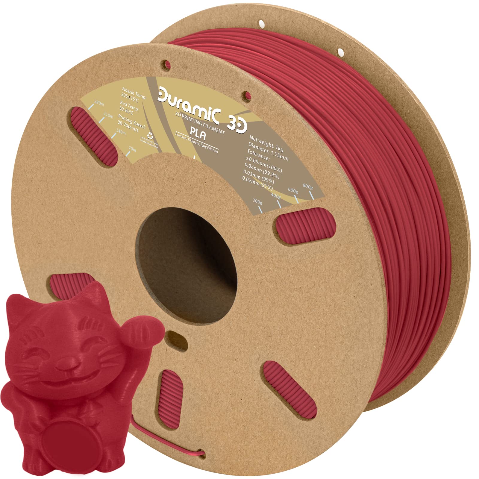 Duramic 3D Matte Pla Filament 1.75Mm Rust Red, 1Kg Cardboard Spool Matte Finish 3D Printer Filament Pla 1.75Mm Dimensional Accur