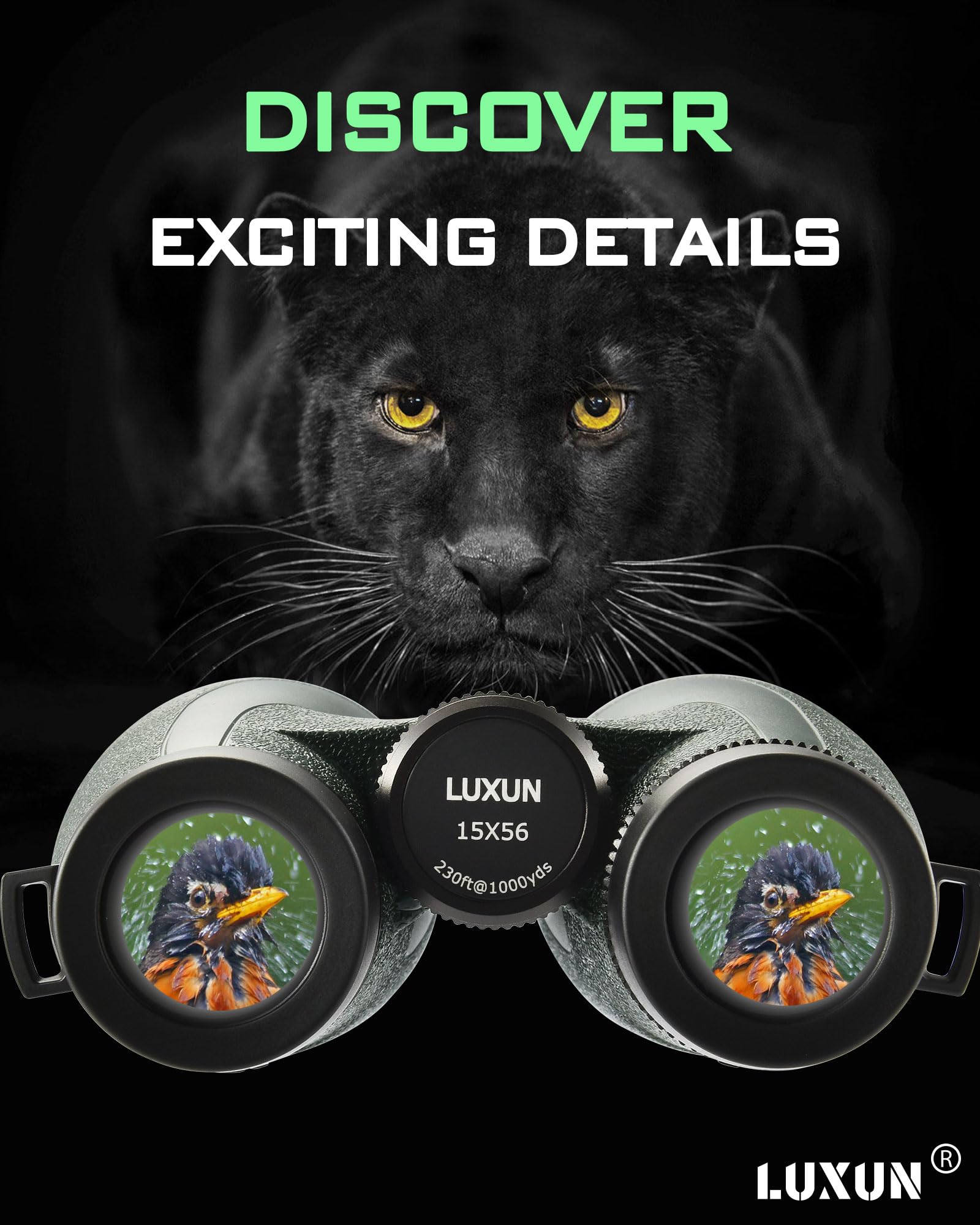 Luxun 15X56 Binoculars For Adults High Powered With Hd Optical System, Bak4 Prism & Fmc Coating Waterproof Binoculars For Huntin