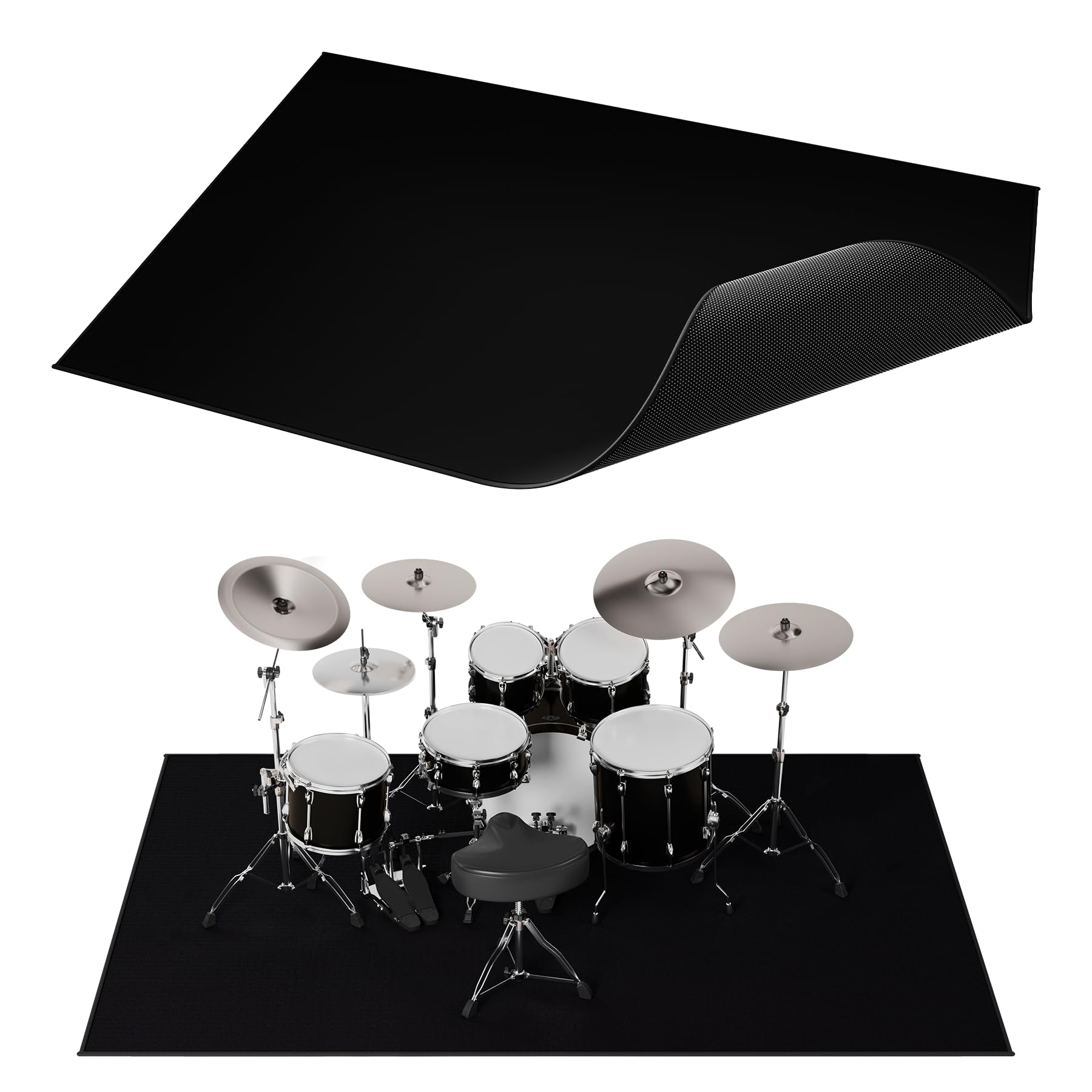 Drum Rug 4X6Ft With Nonslip Grip Bottom, Tightly Woven Fabric Mat, Electric Carpet, Soundproof, Accessories Gifts, Black
