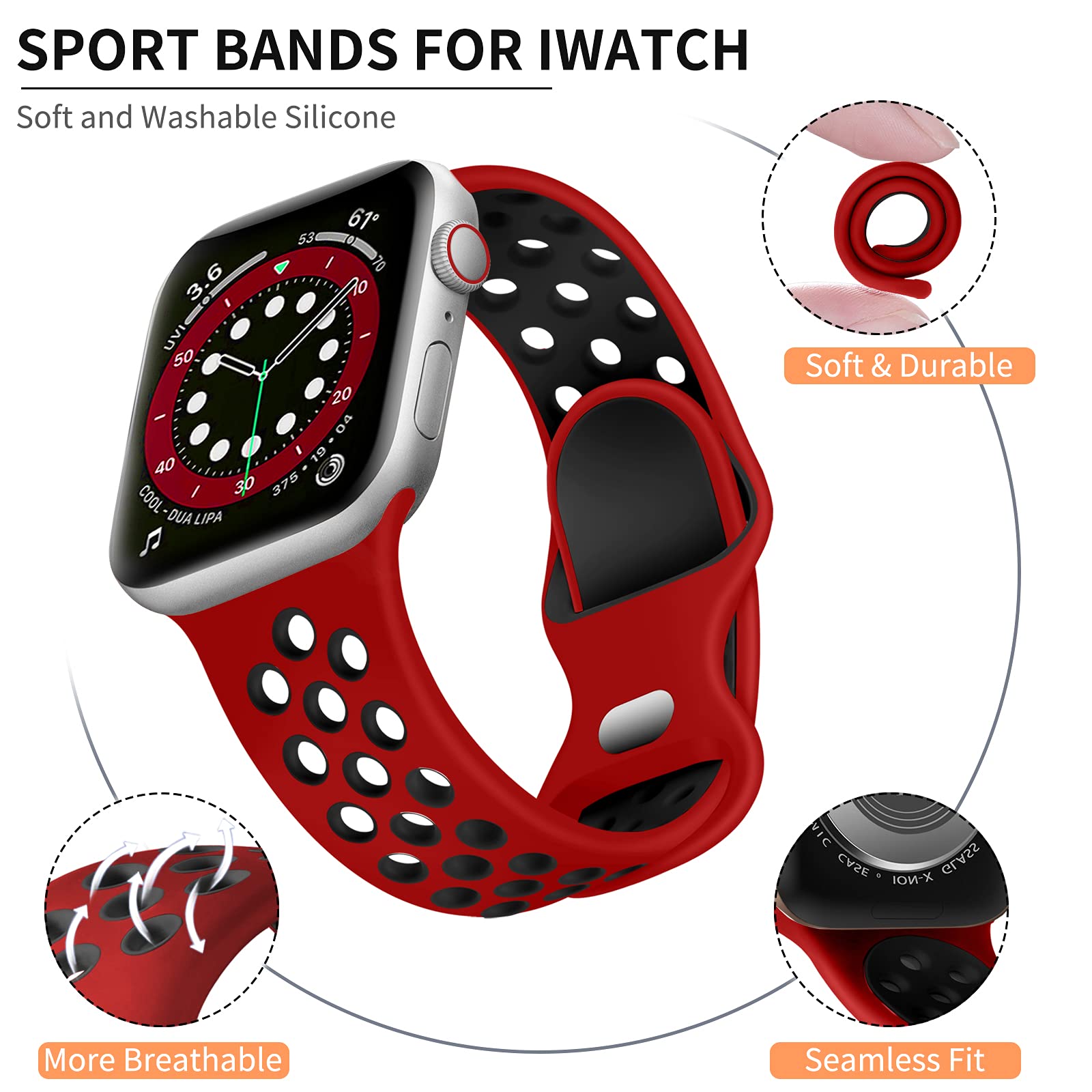 Lerobo Compatible With Apple Watch Band 45Mm 41Mm 44Mm 49Mm 42Mm,Soft Silicone Sport Breathable Replacement Band For Apple Watch