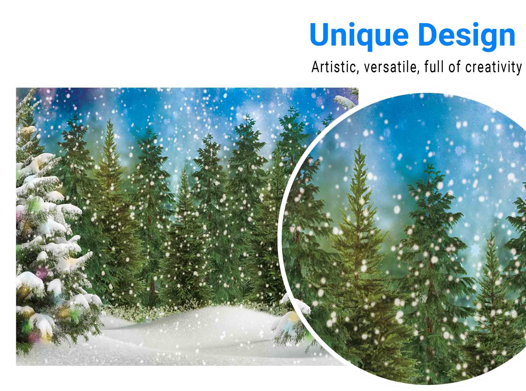 Funnytree 10X8Ft Winter Forest Landscape Photography Backdrop Snowy Christmas Pine Tree Background Natural Scene Xmas Party Wall Decoration Supplies Photo Booth