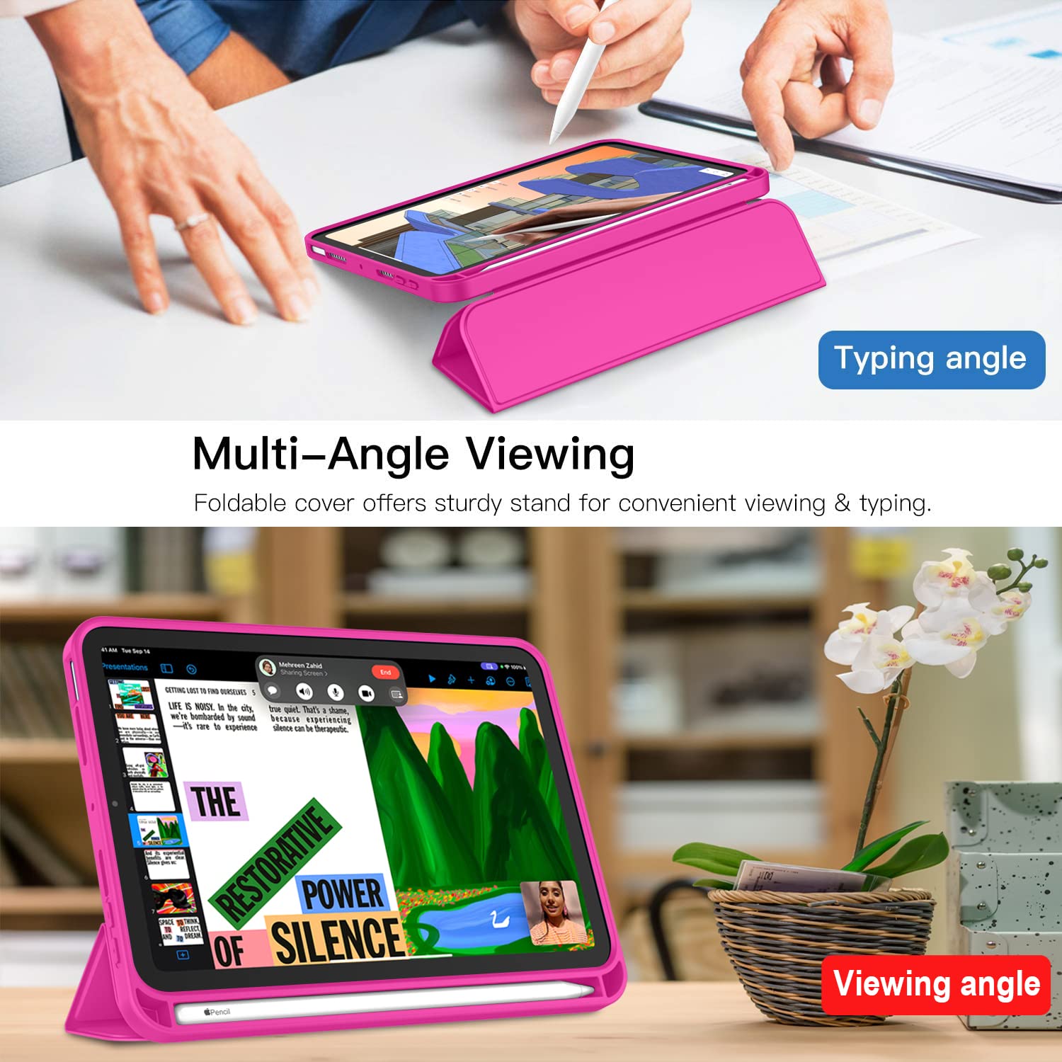 Imieet Ipad Mini 7 Case 2024 (A17 Pro), Ipad Mini 6 Case (8.3 Inch,2021 Model), Ipad Mini 7Th/6Th Generation Case With Pencil Holder, Trifold Stand Smart Case With Soft Tpu Back,Rose Red