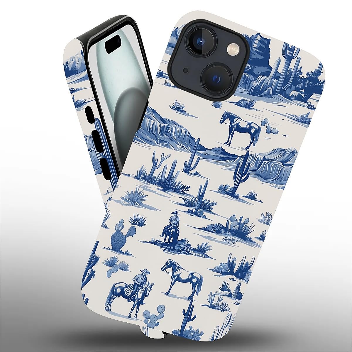 Fkbrcl4U For Iphone 15 Plus Case, Hybrid 2-Layer Silicone Protective Matte Case For Girl Women Western Cowboy Horse Cow Desert C