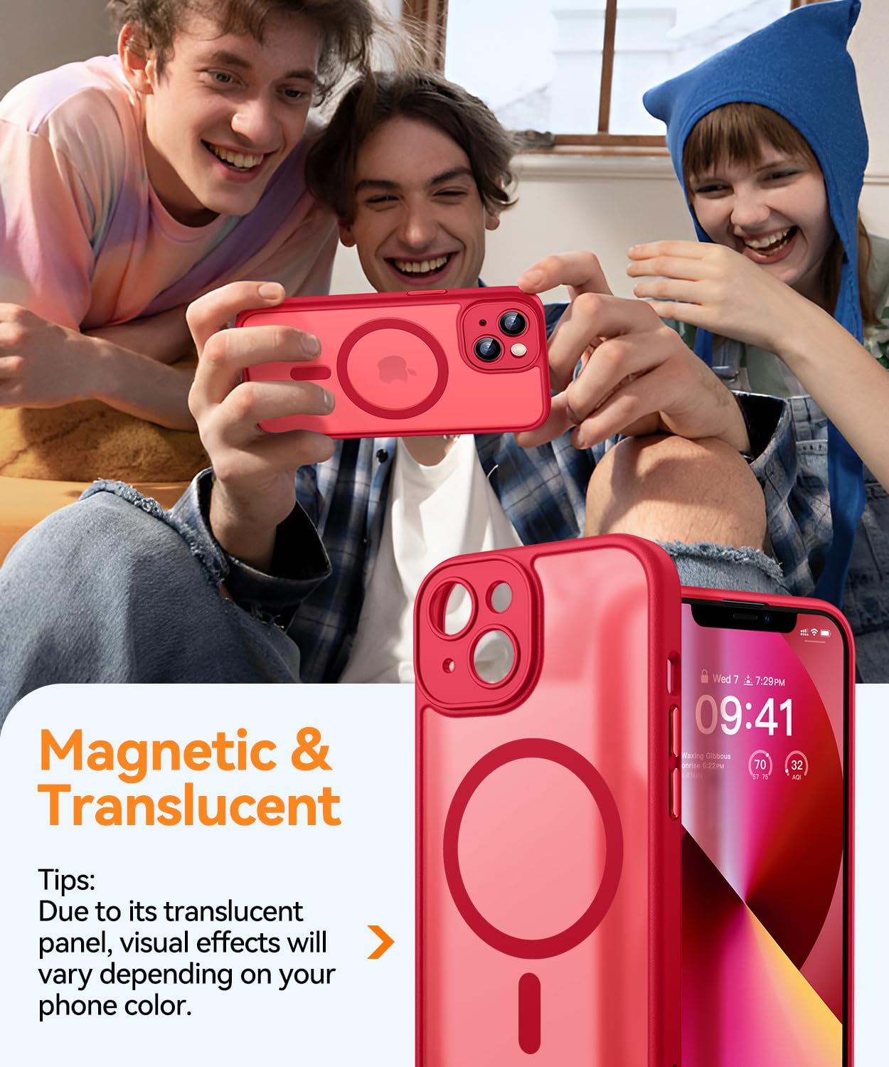 Canshn Magnetic For Iphone 13 Case, Upgraded [Full Camera Protection] [Compatible With Magsafe] [Translucent Matte] Shockproof P