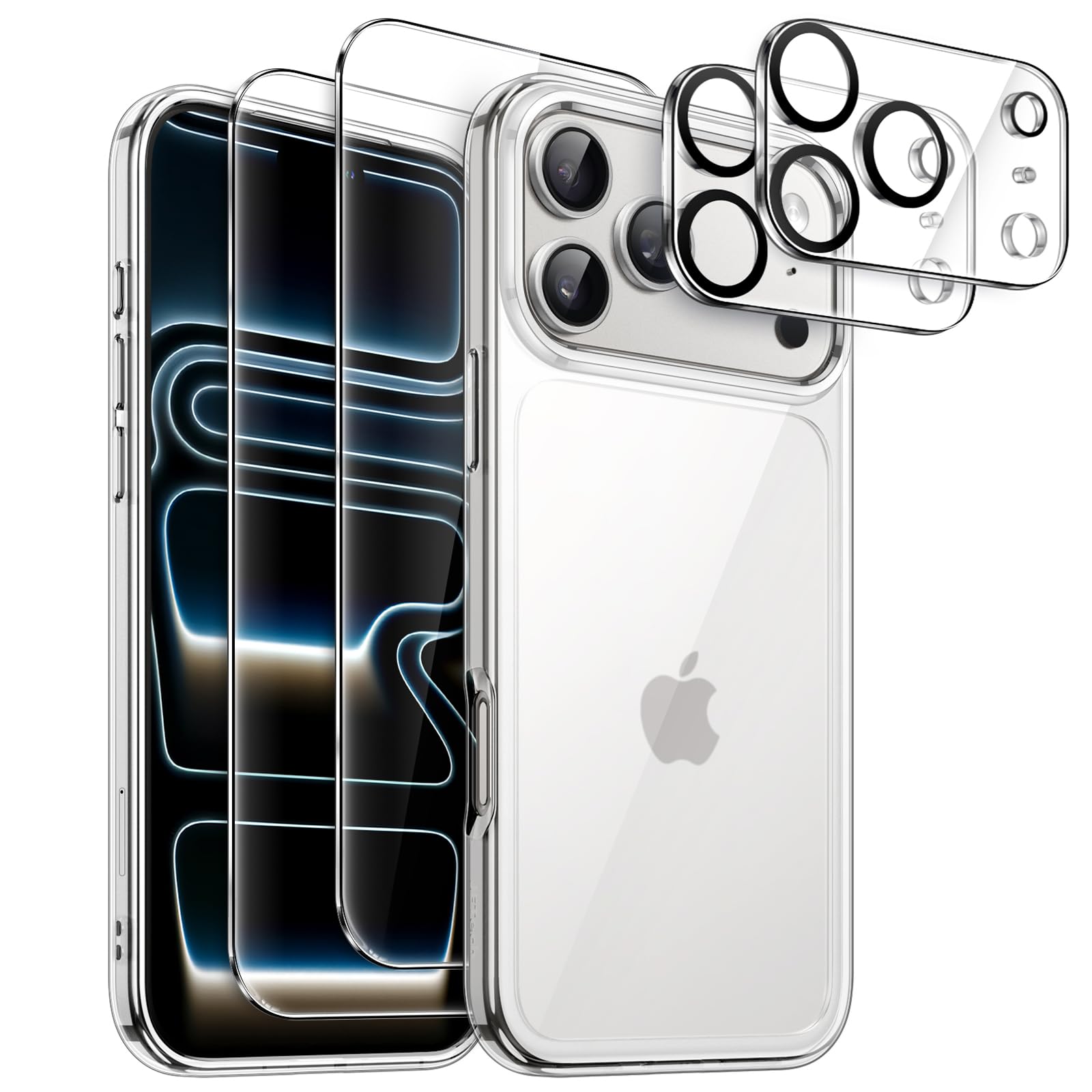 JETech 5 in 1 Case for iPhone 17 Pro 6.3-Inch with 2 Pack Each Tempered Glass Screen Protectors and Camera Lens Protectors, Non-