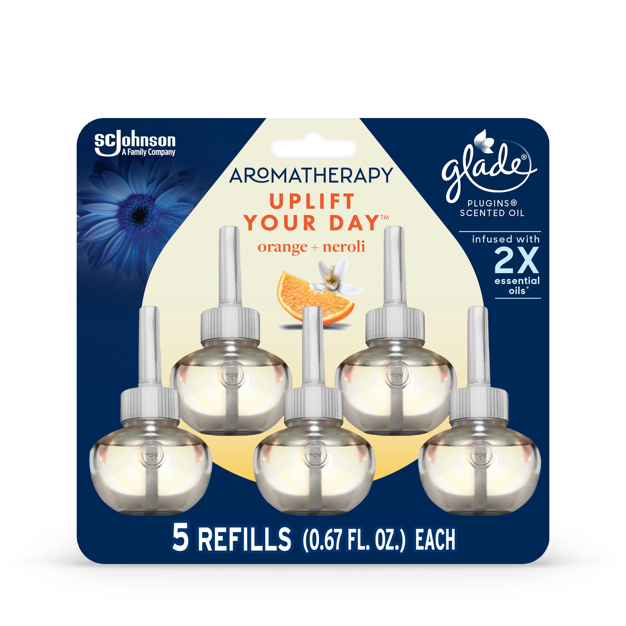 Glade Aromatherapy Plugins Refills Air Freshener, Scented And Essential Oils For Home And Bathroom, Uplift Your Day Scent, 3.35