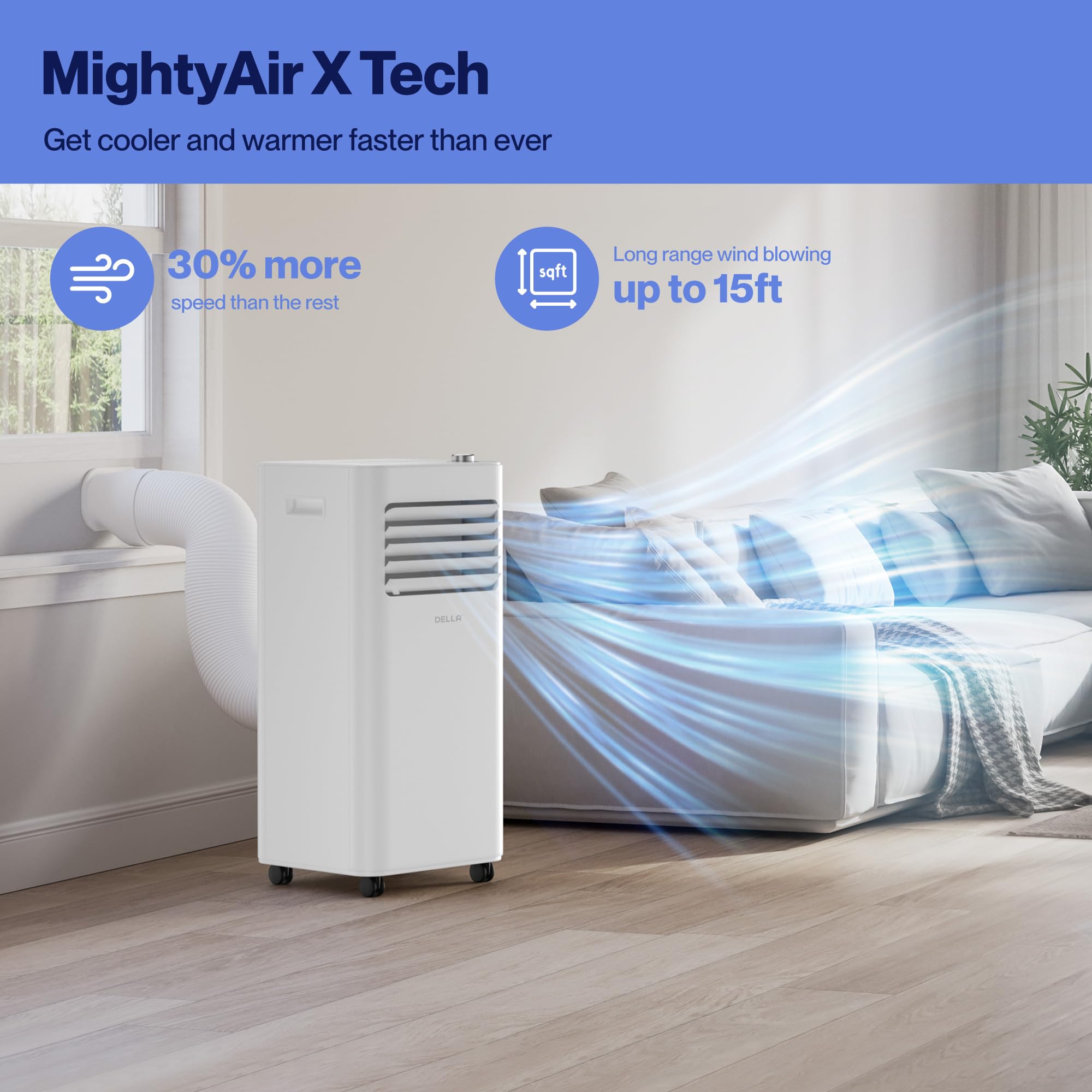 Della 8,000 Btu Cools Up To 150 Sq. Ft, Portable Air Conditioner With Heat Pump, Smart Wifi Enabled, Work With Alexa,Geo Fencing