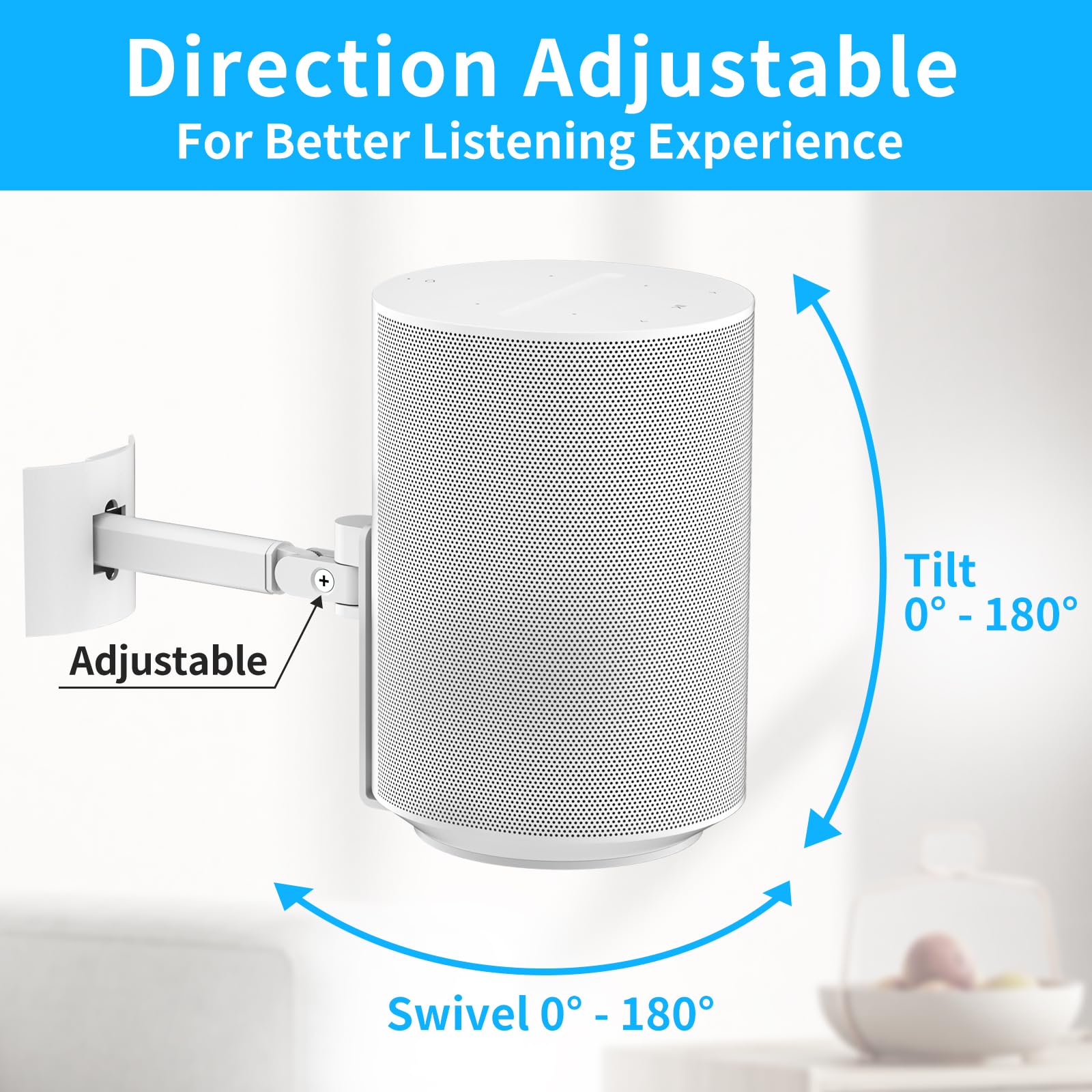 Yibracki Heavy Duty Speaker Wall Mount And Ceiling Speaker Mount For Sonos Era 100 Wireless Speaker Mount,Tilt & Swivel Adjustab