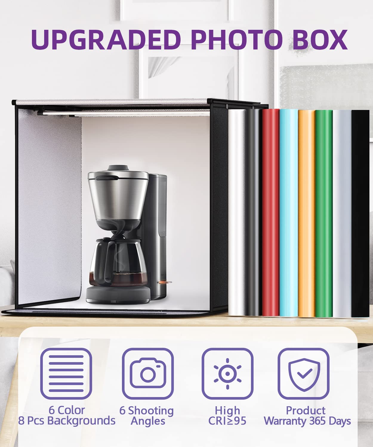 Photo Light Box 8 Pcs Backdrops, Samtian 24''/60Cm Professional Studio Box Folded Shooting Tent 126 Led Lights With Continuous L