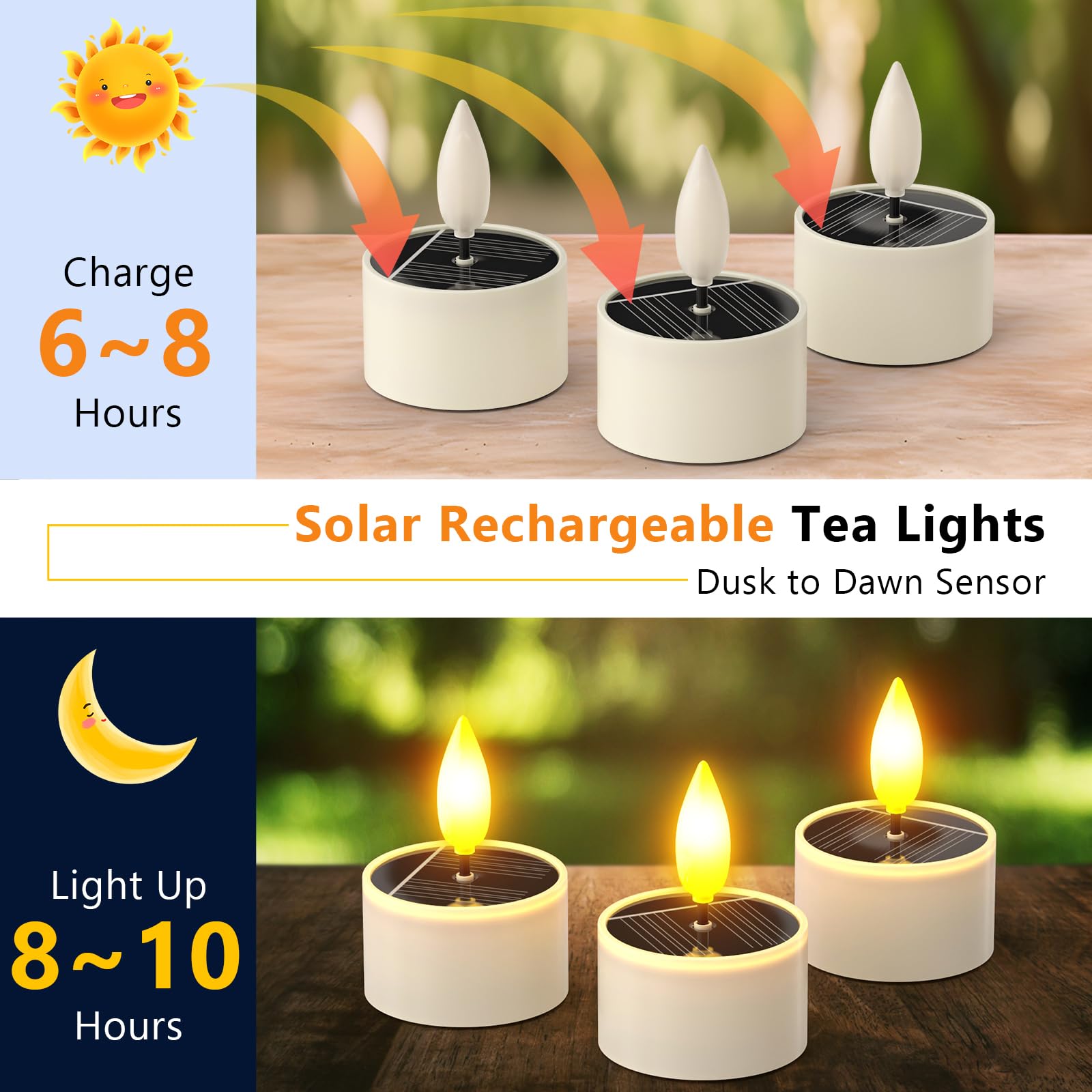 Pchero 6 Pack Solar Tea Lights Outdoor Waterproof, Small Solar Lights With Dusk To Dawn Sensor, Led Tealight Candles For Lantern