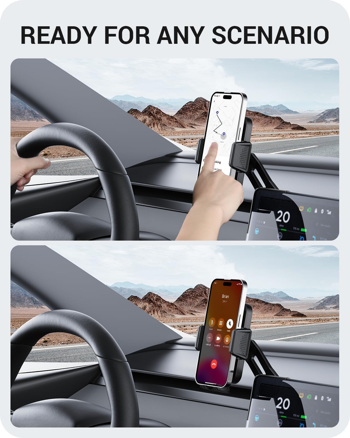 Basenor Upgraded Tesla Phone Mount Holder [Large Screen User Friendly] Model 3 Y Strong Adhesion 360 Swivel Cell Phone Stand Tes
