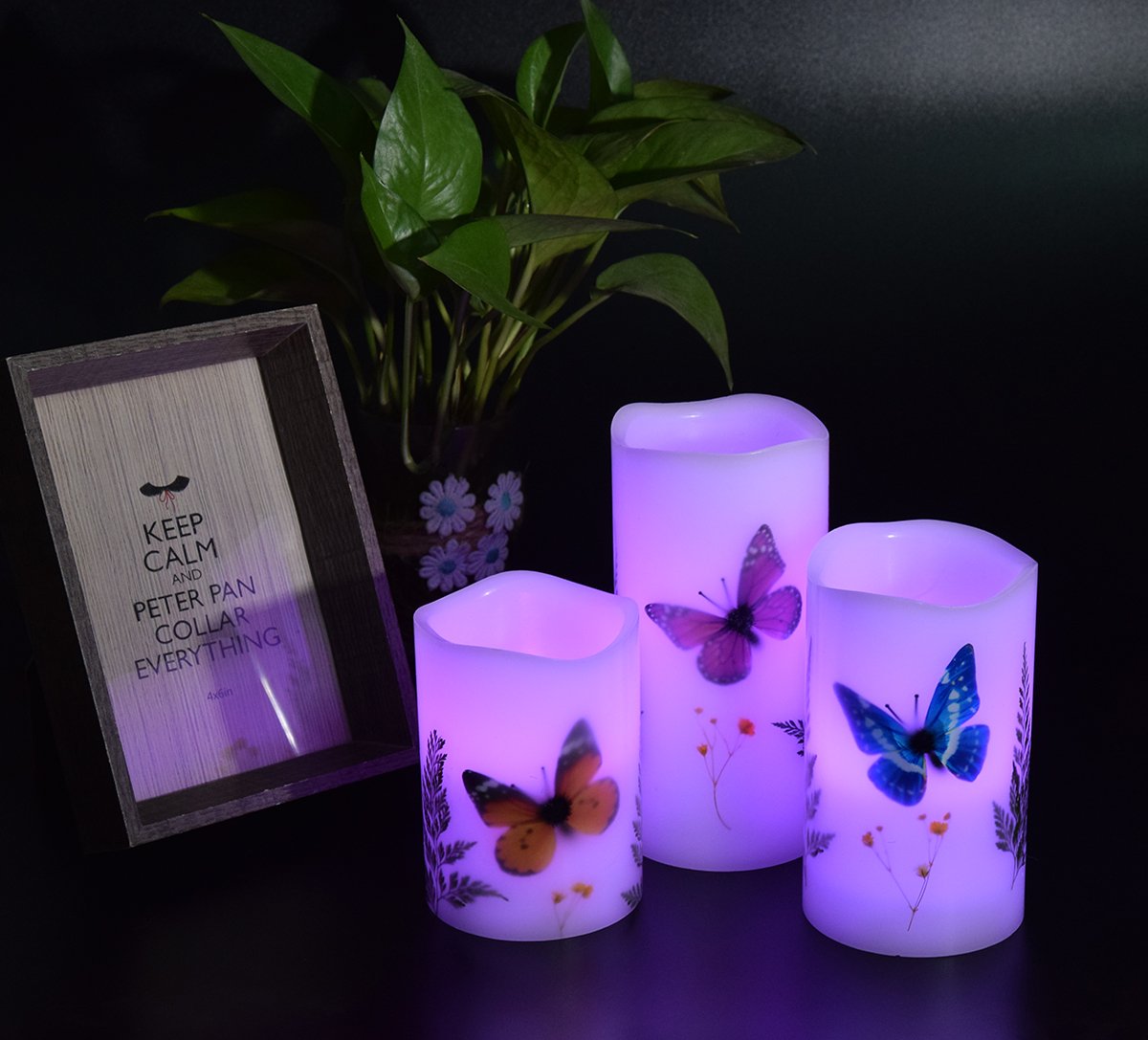Candles Set Of 3 Flameless 4'' 5'' 6'' Unscented Tealight Butterfly Flower Plants Decor Real Wax Pillar Candle Led Lights 12 Col