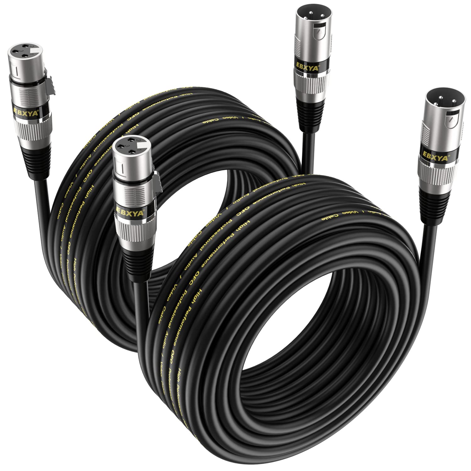 Ebxya Xlr Cable 25 Ft 2 Pack   Premium Balanced Dmx Cable With 3 Pin Xlr Male To Female Microphone Cable, Black