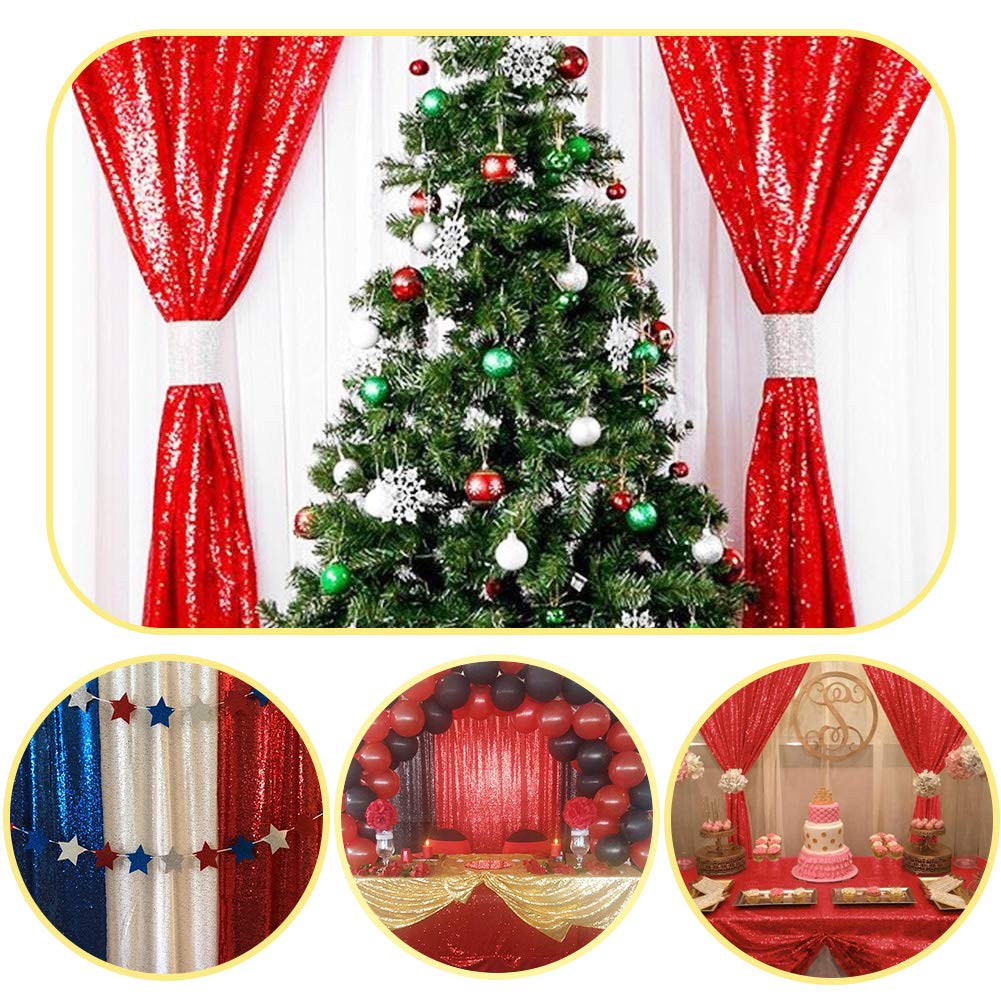 Squarepie Sequin Curtain 2Ft X 8Ft 2Pcs Red Backdrop Background Sparkly For Wedding Party Decoration