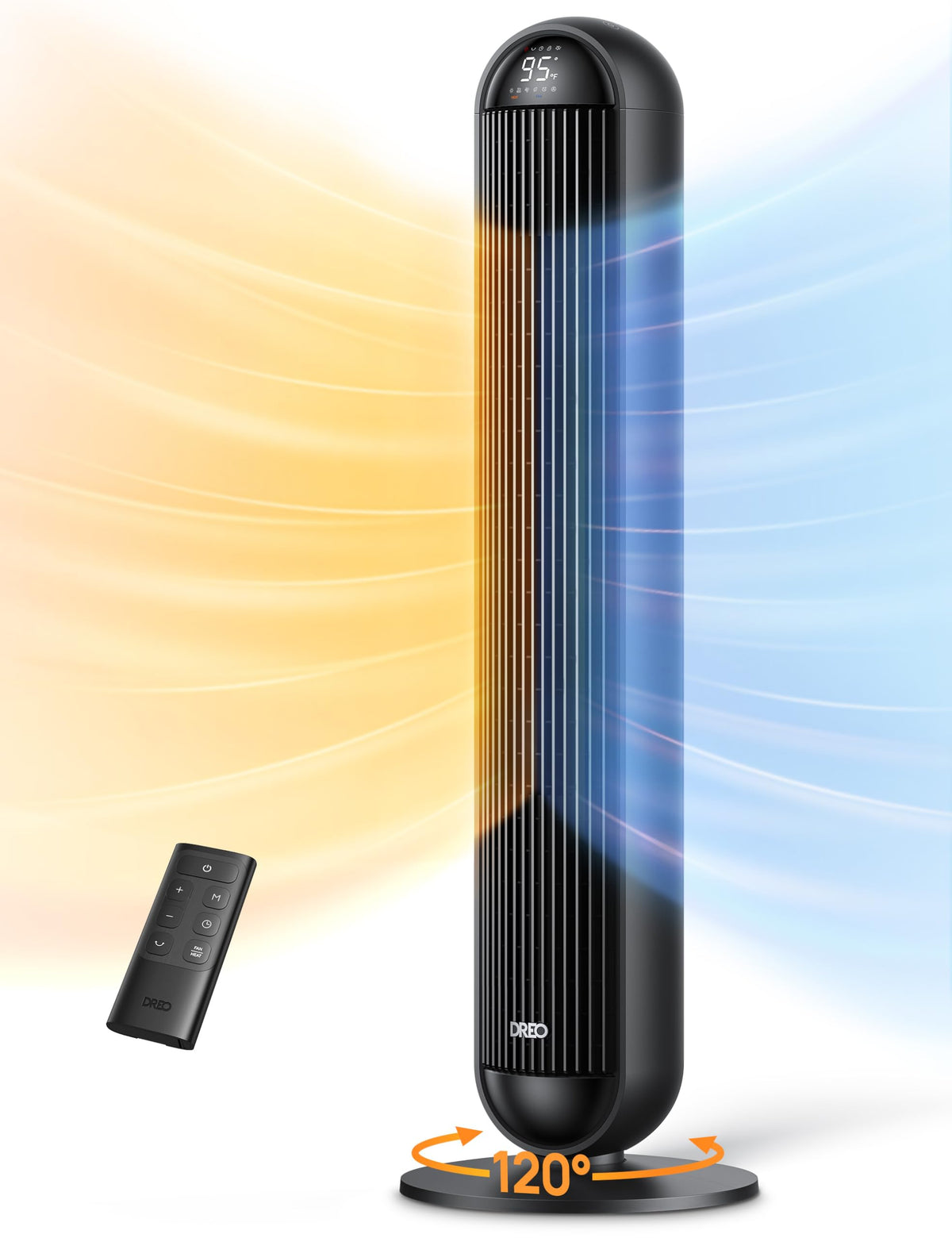 Dreo Heater Fan, 42'' Electric Heaters For Indoor Use With Thermostat, 5 Heat & 12 Fan Levels, 120 Oscillation, 12H Timer, 25Db