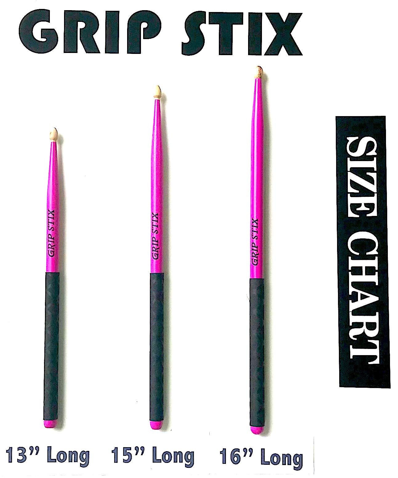 Grip Stix 16 Long Heavyweight 4.5 Oz Hickory Non-Slip Pink With Black Drumsticks - Ideal For All Drumming, Workout, Aerobics, Ca