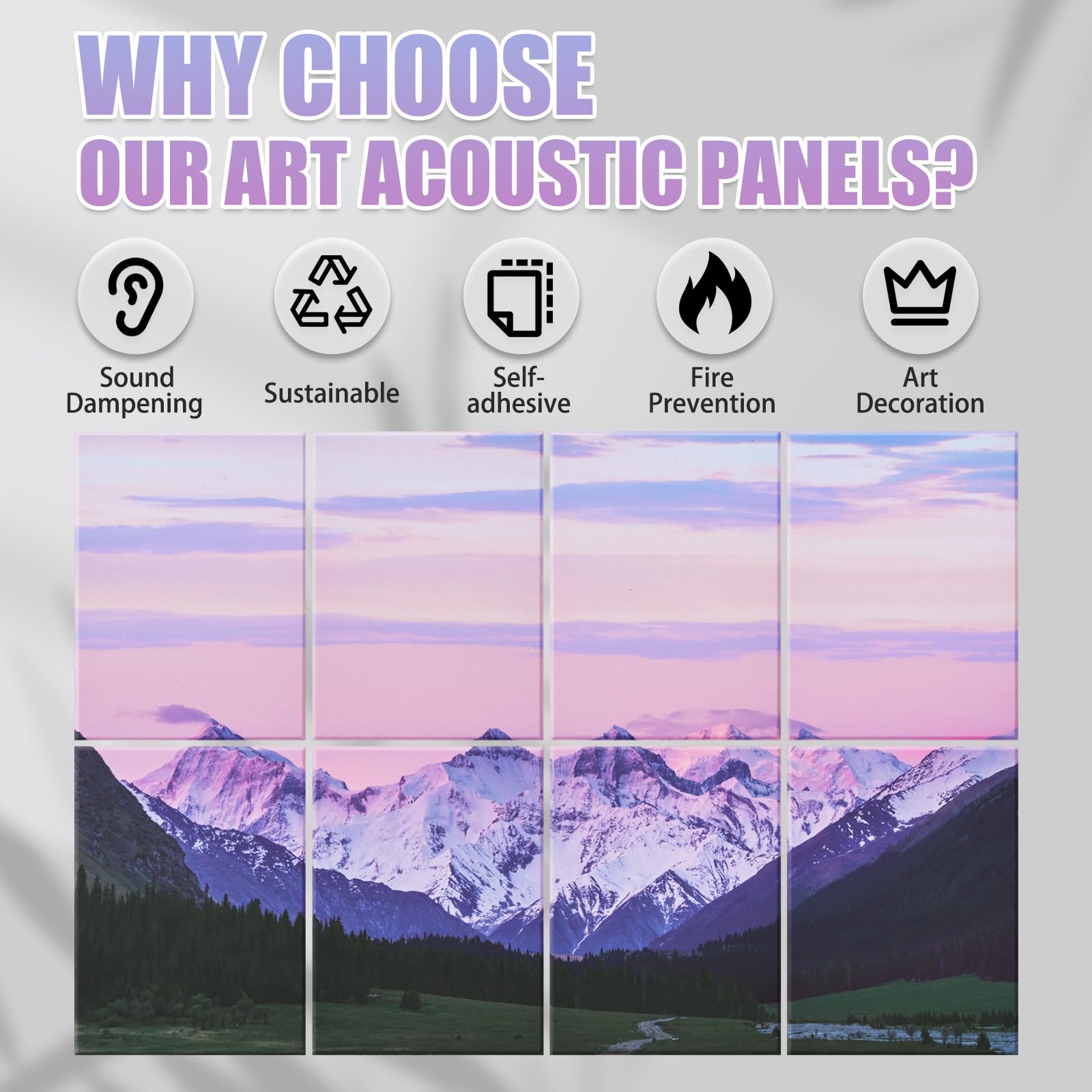 Tutmyrea Art Acoustic Panels, 48''X32'' Sound Proofing Padding, 8 Pack Decorative Acoustical Soundproof Wall Panels, Self Adhesi