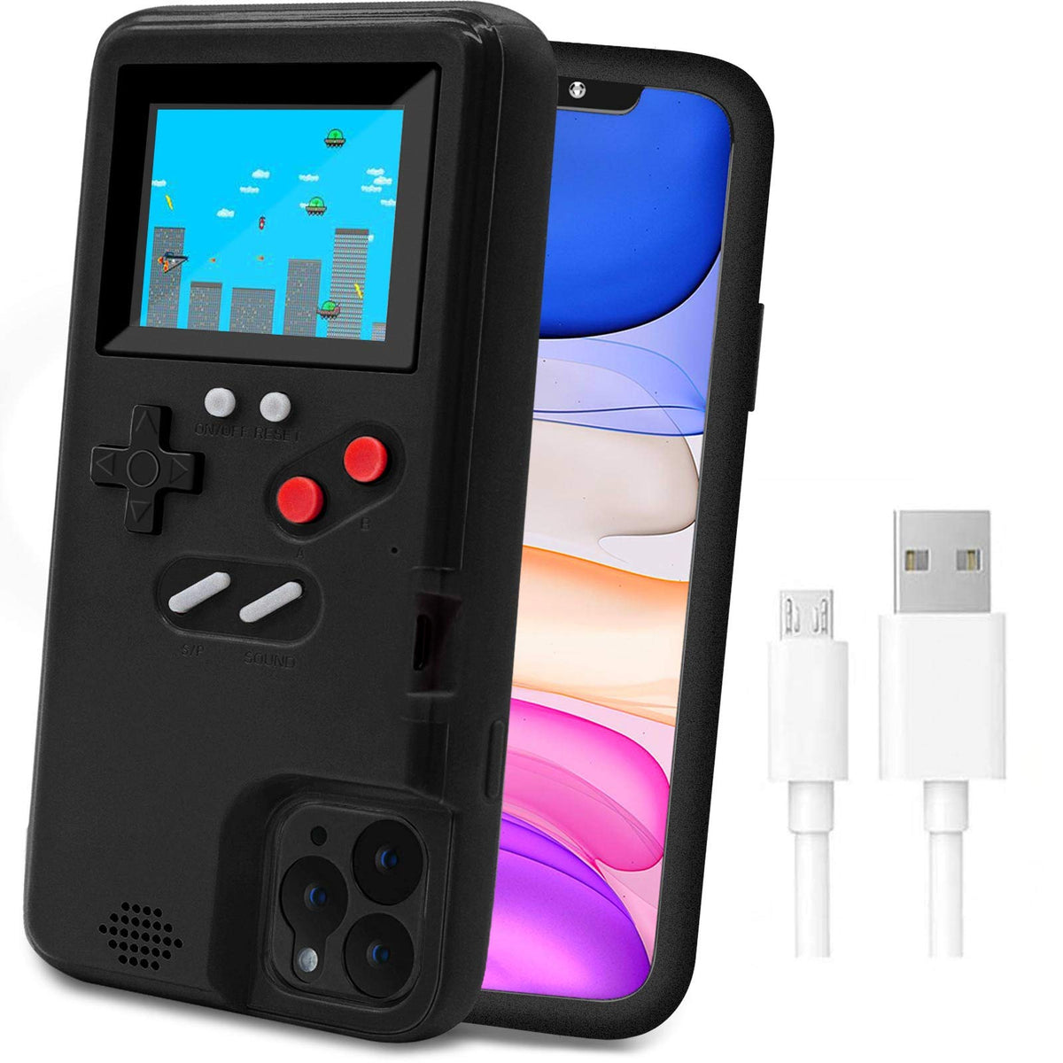 Game Console Case For Iphone,Lucbuy Retro Protective Cover Self Powered Case With 36 Small Game,Full Color Display,Shockproof Vi