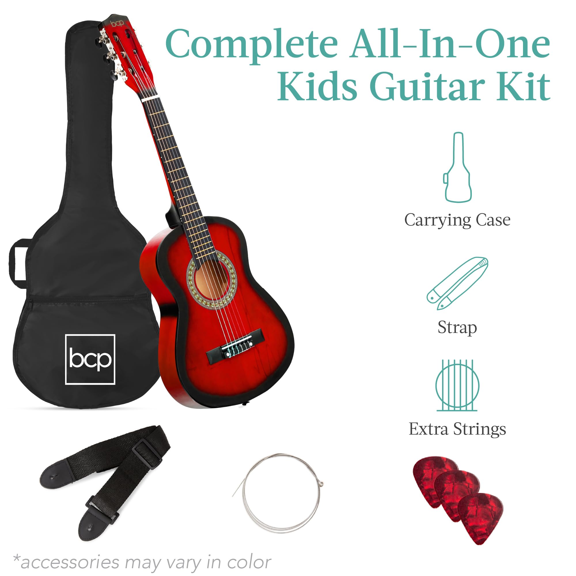 Best Choice Products 30In Kids Acoustic Guitar Beginner Starter Kit With Strap, Case, Strings   Redburst