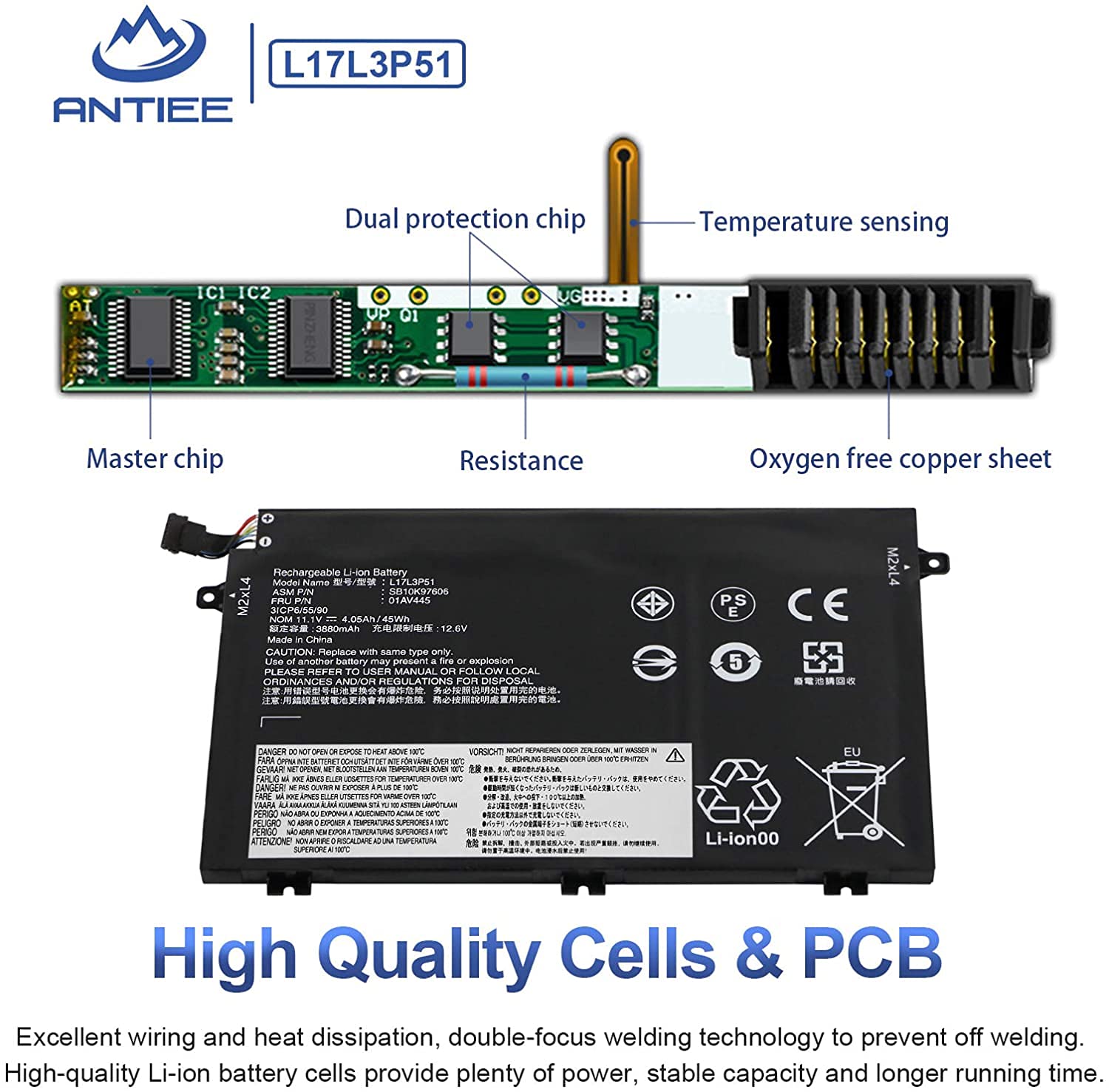 Antiee 01Av445 L17L3P51 Battery Compatible With Lenovo Thinkpad E480 E490 E485 E495 E580 E585 E590 E595 E14 E15 Series Sb10K9760