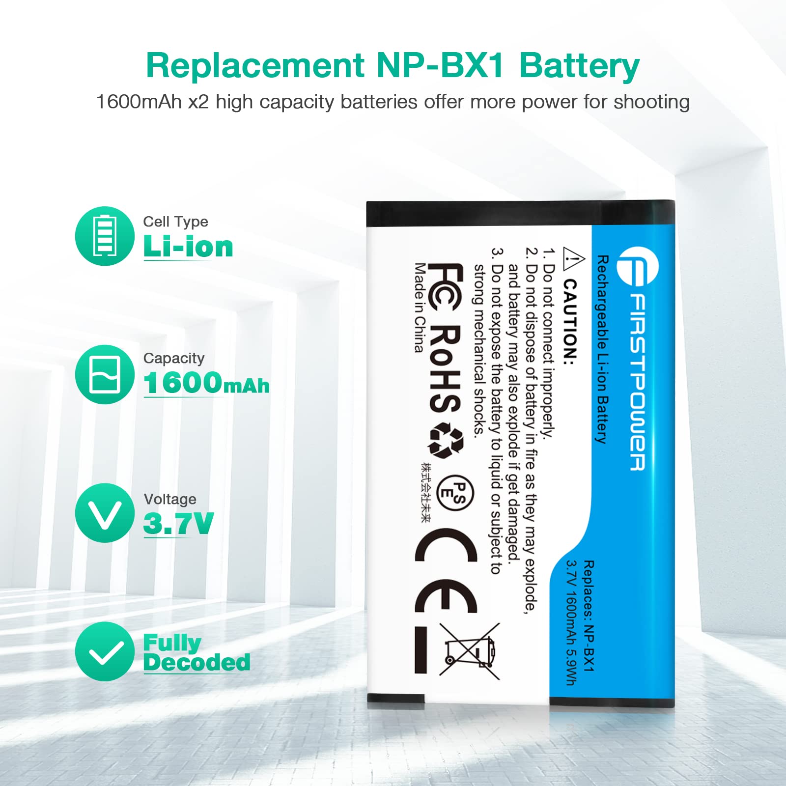 FirstPower NP-BX1 Battery 2-Pack Dual USB Charger Black for Sony ZV-1, Cyber-shot DSC-RX100 Series Cameras