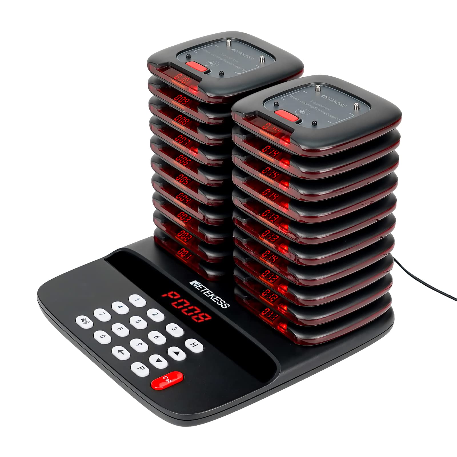 Retekess TD183 Restaurant Pager System Long Range, Order Ready Buzzer, 2624ft, 20 Hours Standby Time, 20 Rugged Coaster Pagers f