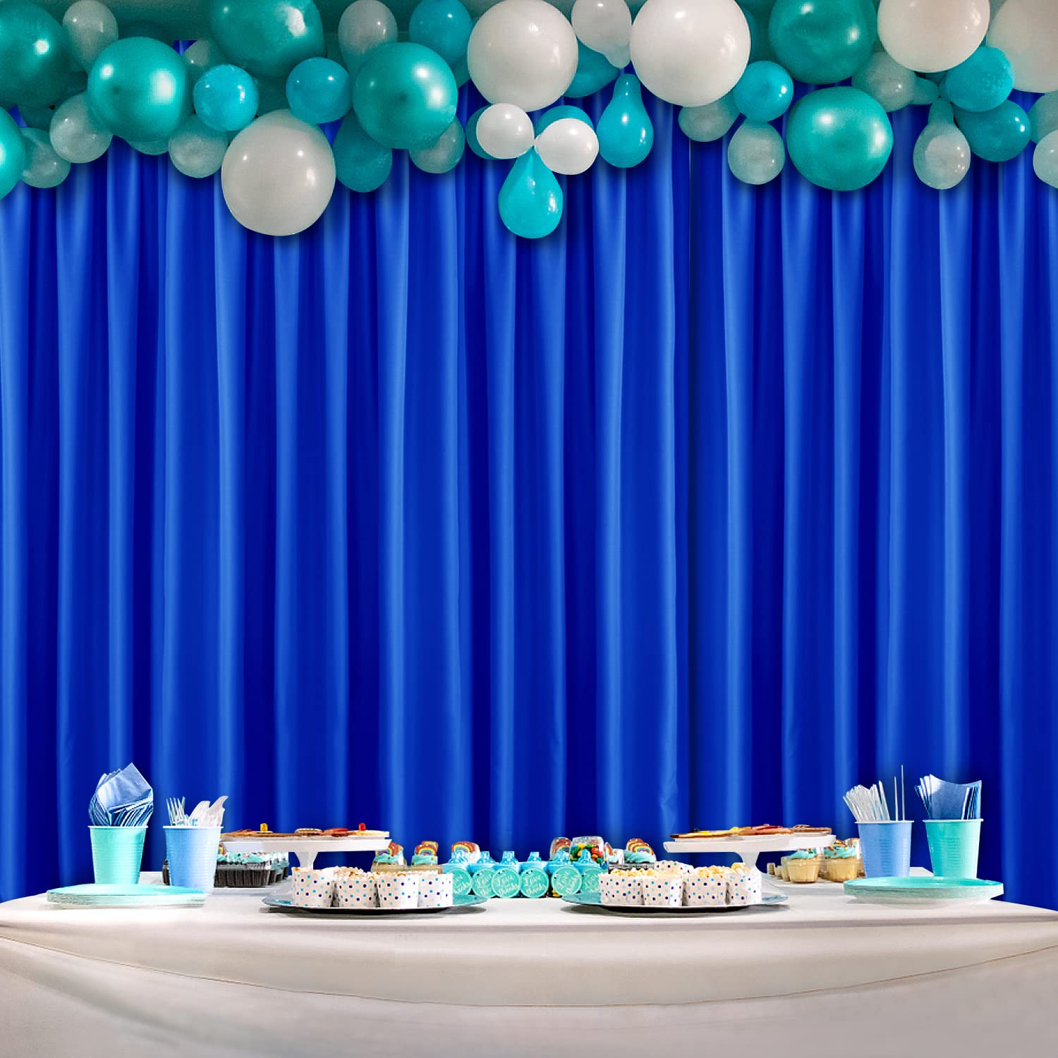 Hiasan Neon Blue Screen Backdrop Curtains For Parties, Polyester Photography Backdrop Drapes For Family Gatherings, Wedding Deco