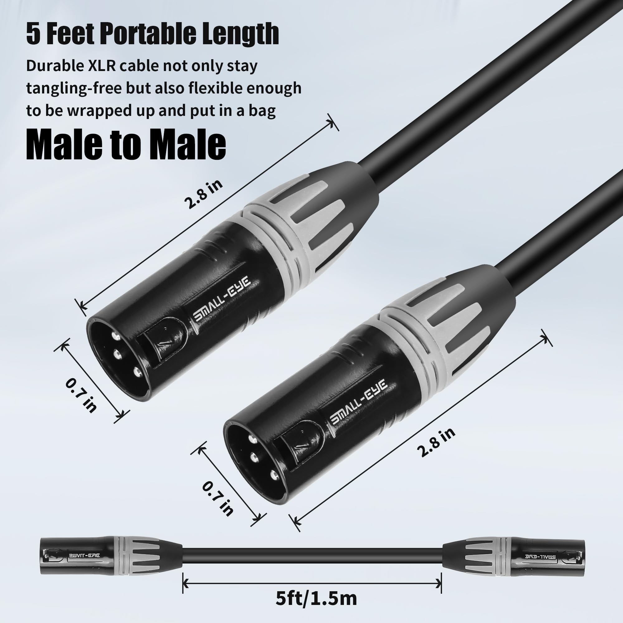 Small-Eye Xlr Male To Male Cables 5 Ft 2 Pack - Balanced 3-Pin Xlr Patch Cables With 22 Awg Ofc For Mixers And Pa Speakers