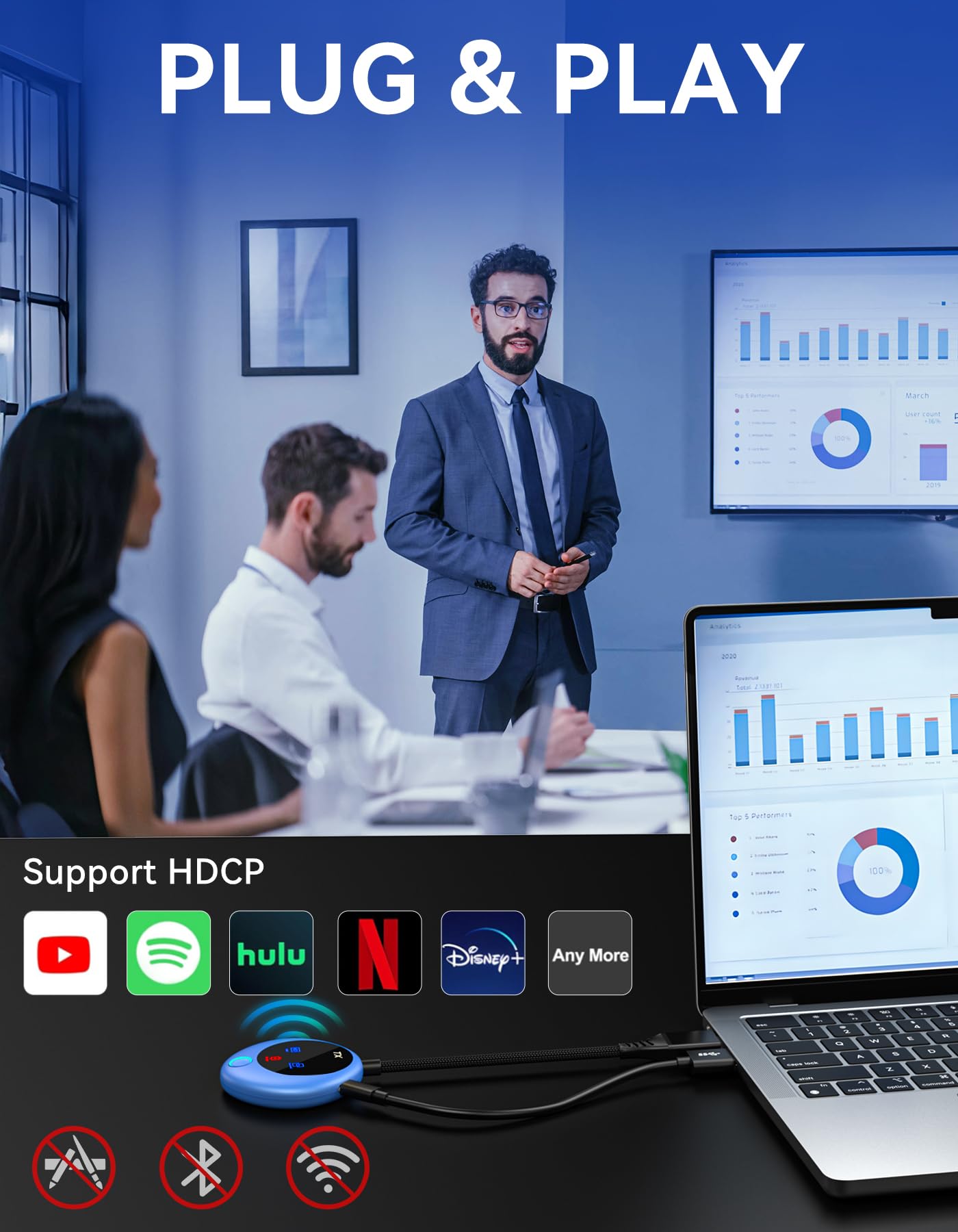 Tpufo Wireless Hdmi Transmitter And Receiver, 4K Decode 1080P Output, 2.4G/5G Plug & Play, Wireless Hdmi For Streaming Video/Aud