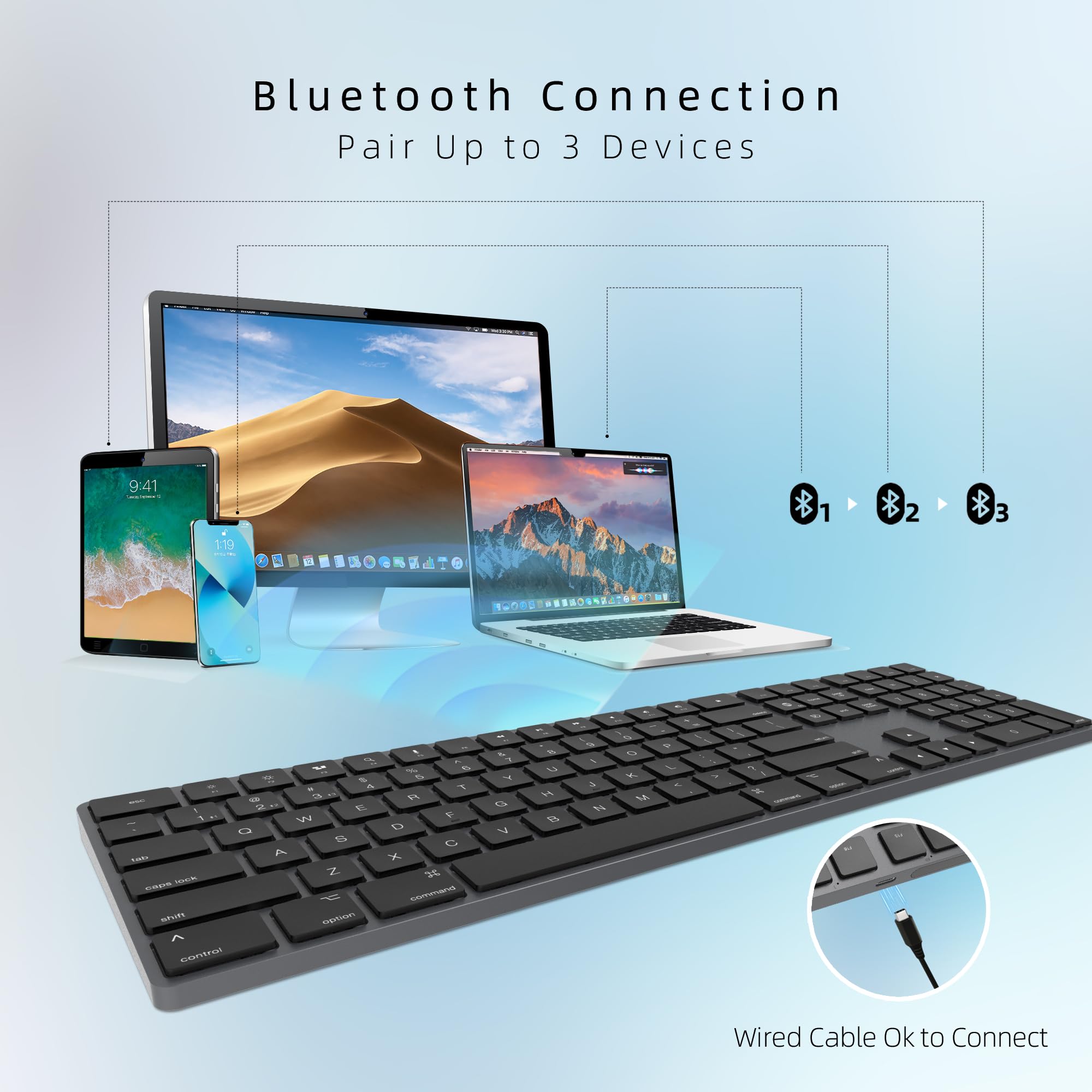 Bluetooth Slim Keyboard For Mac, Aluminum Rechargeable Keyboard Wireless, Low Profile Silent Flat Key Compatible With Apple Imac