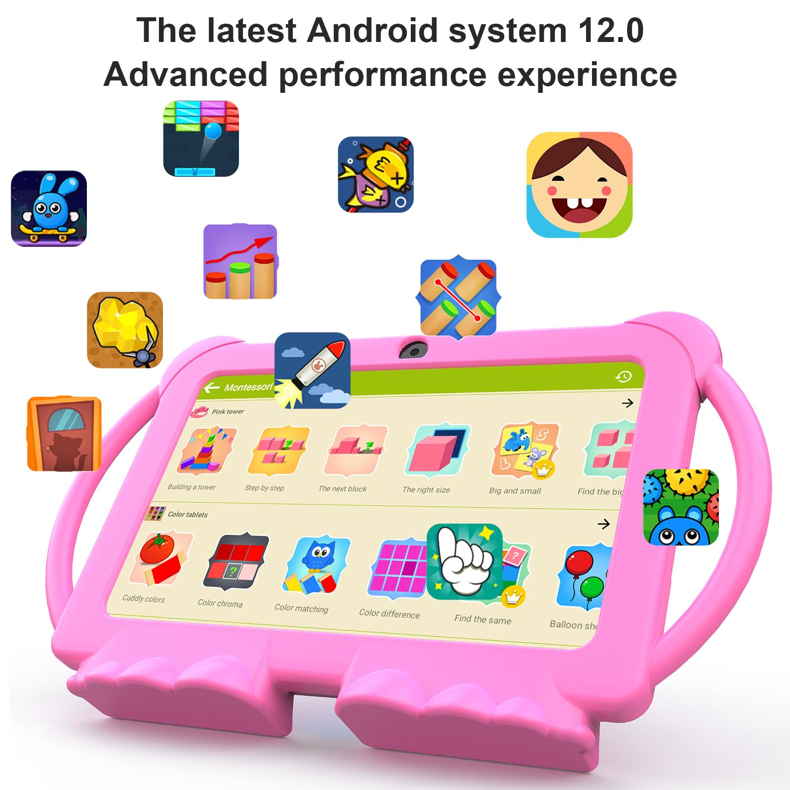 Kids Tablet, 7 Inch Android 12 Tablet For Kids, 4Gb Ram 32Gb Rom 512Gb Expand, Toddler Tablet With Parental Control, Ips Screen,