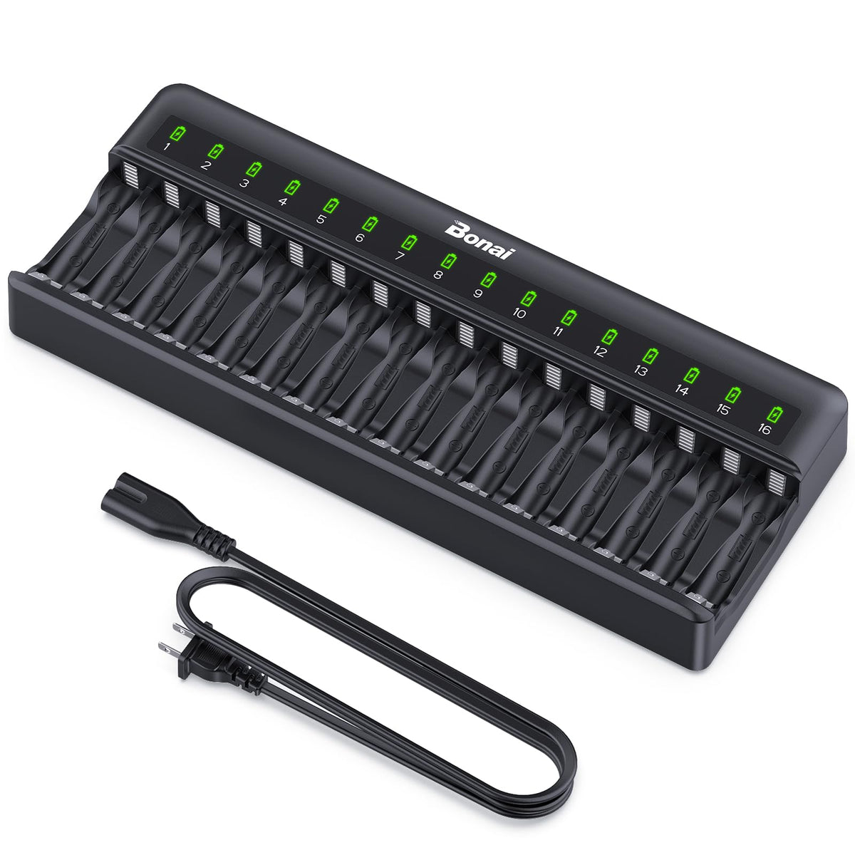 Bonai Aa Aaa Battery Charger 16 Bay For Nimh Nicd Rechargeable Batteries Independent Control With Led Light And Standard America