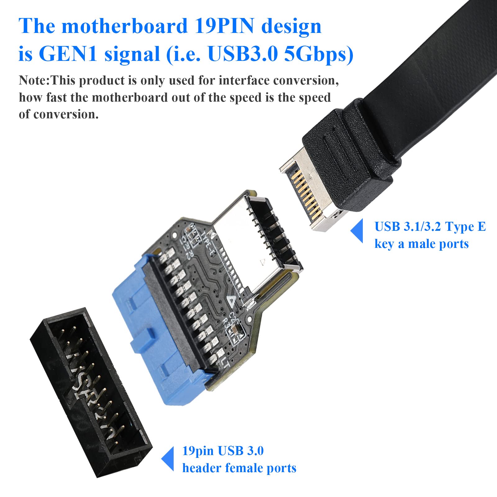 Mzhou Usb 3.0 19Pin Header To Type E Front A Key Interface Extend Usb Ports To Pcs Front Panel Usb Ports(9Pin To Type E)
