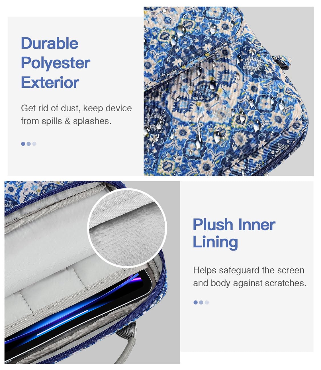 MoKo 9 11 Inch Tablet Sleeve Bag Handle Carrying Case with Shoulder Strap Fits New 11 inch iPad Pro M4/iPad Air M2, iPad 10th 10.9, iPad 9/8/7th 10.2, iPad Air 5/4th 10.9, Tab S8/S9 11, Blue Bohemia