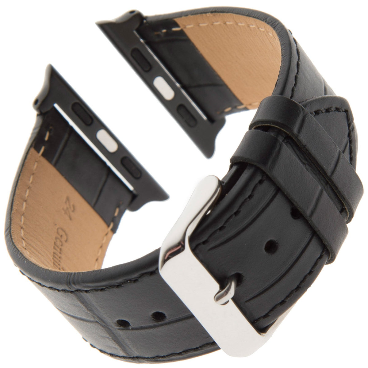 Gilden Gator-Grain Calfskin Black Watch Strap F30-0124-Smart, Fits Apple Apple Watch (Fits 42, 44, And45 Millimeter Watch, Black