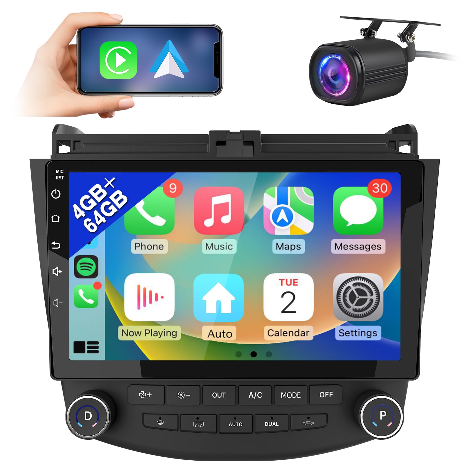 Awesafe Car Radio Stereo 4+64Gb Android 12 For Honda Accord 7Th 2003 2007 With Carplay Android Auto