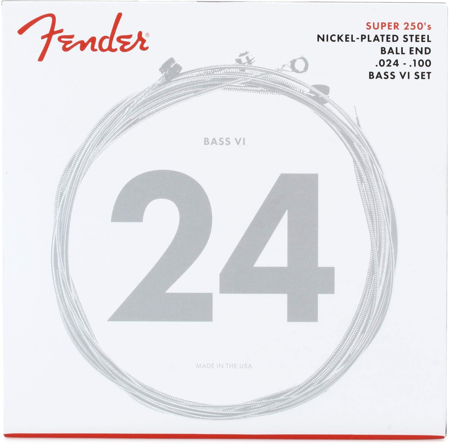 Fender Super 250 Electric Guitar Strings, Nickel Plated Steel, Ball End, 250Bvi Bass Vi .024 1.00