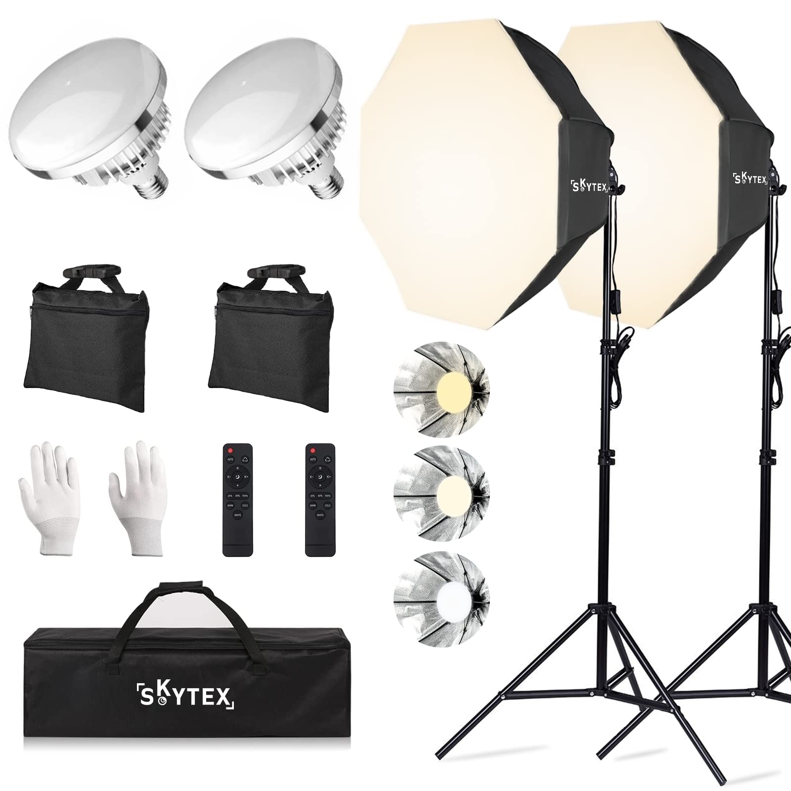 Softbox Lighting Kit, Skytex Continuous Photography Lighting Kit With 2X20X28In Octa Soft Box | 2X 135W 2700 6400K E27 Led Bulb,