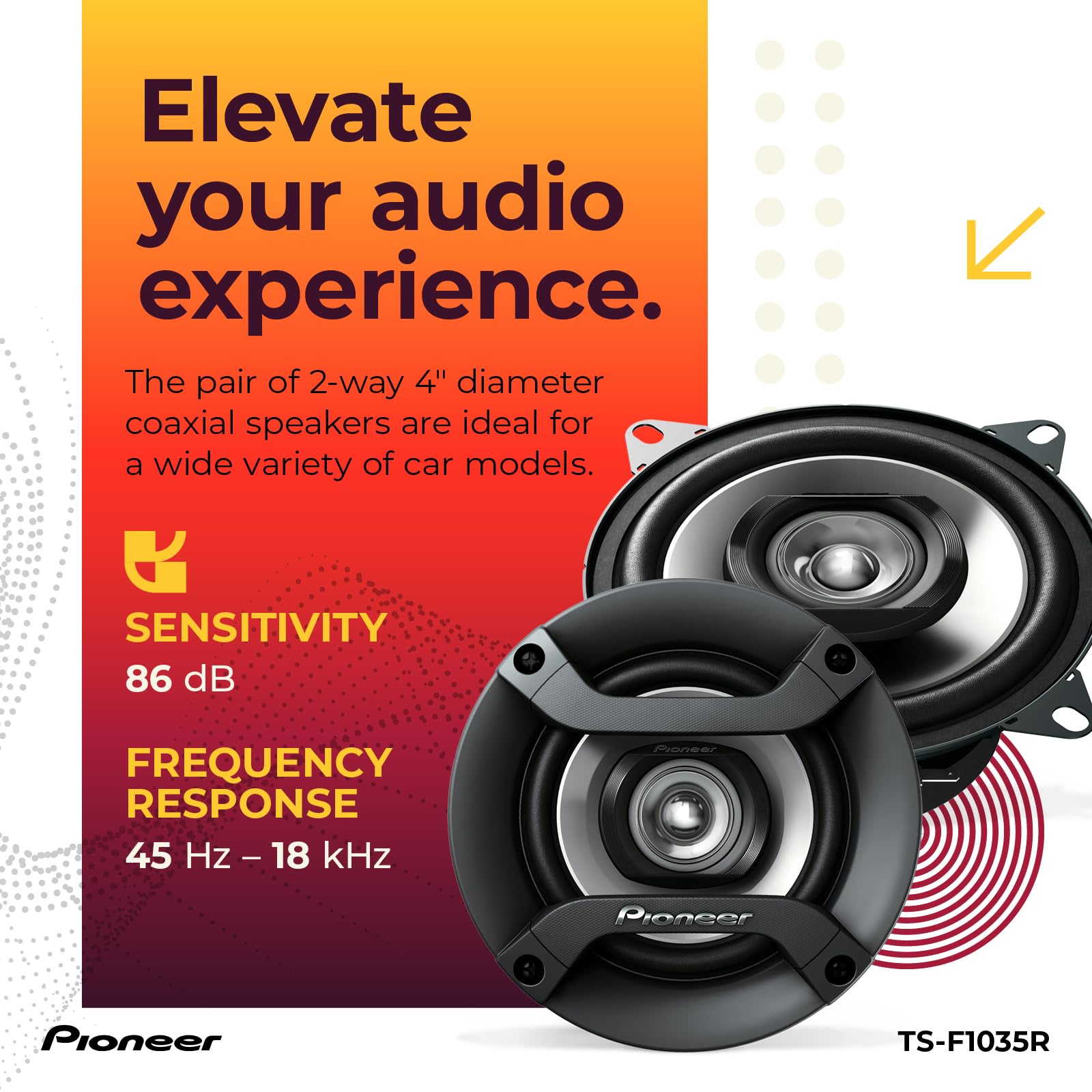 Pioneer Ts F1035R 2 Way Coaxial Car Audio Speakers   Full Range 4'' Round Speakers, 150W Max Power (Pair)